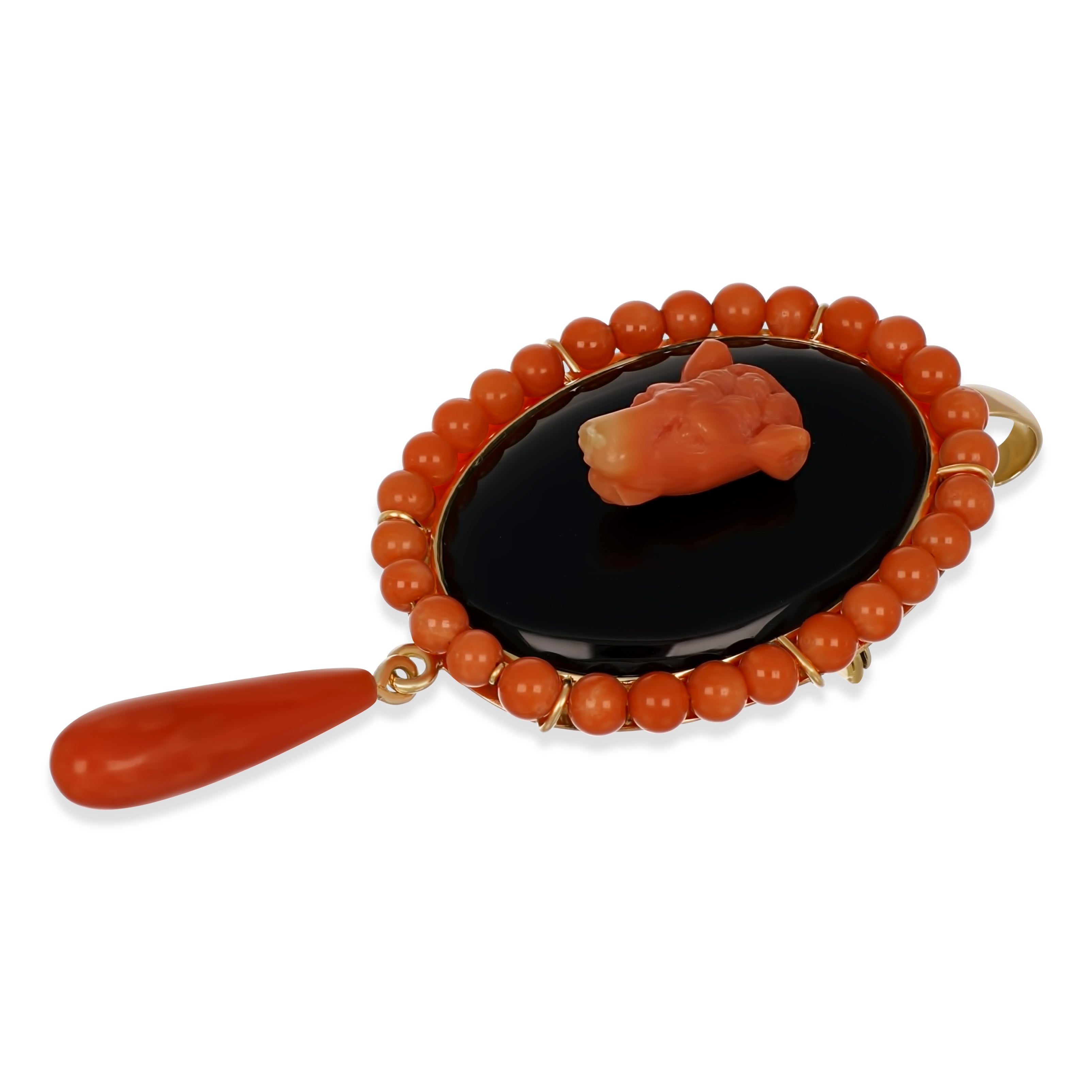 Spilla - 18 carati Oro giallo Onice - Corallo