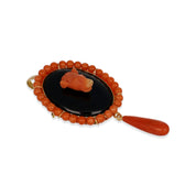 Spilla - 18 carati Oro giallo Onice - Corallo