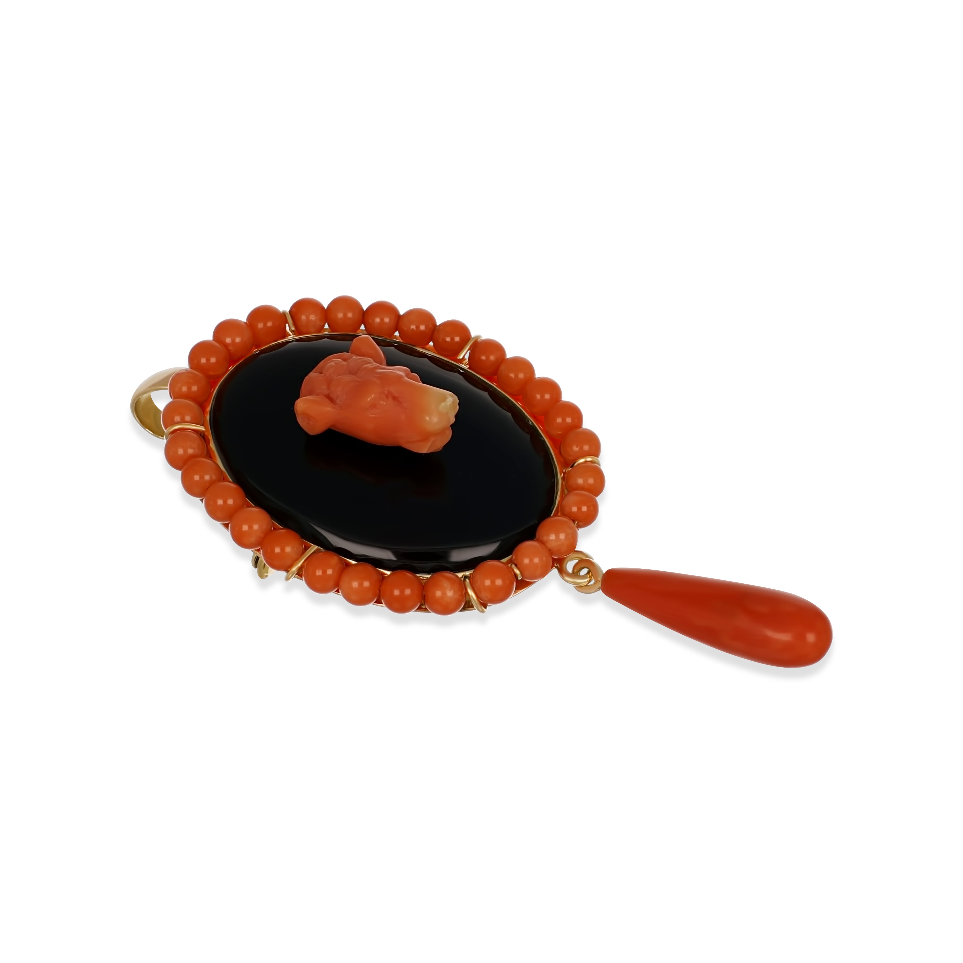 Spilla - 18 carati Oro giallo Onice - Corallo