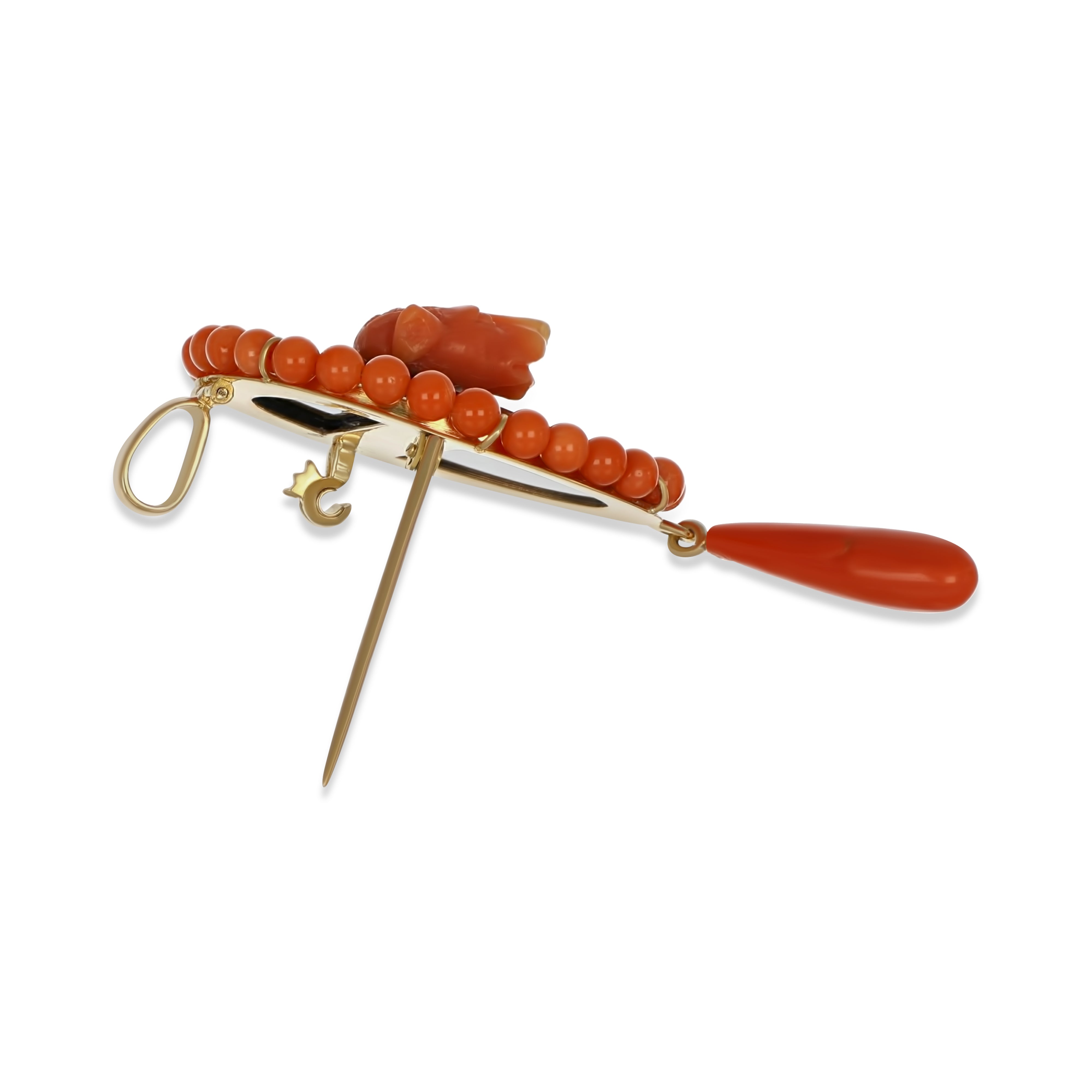 Spilla - 18 carati Oro giallo Onice - Corallo