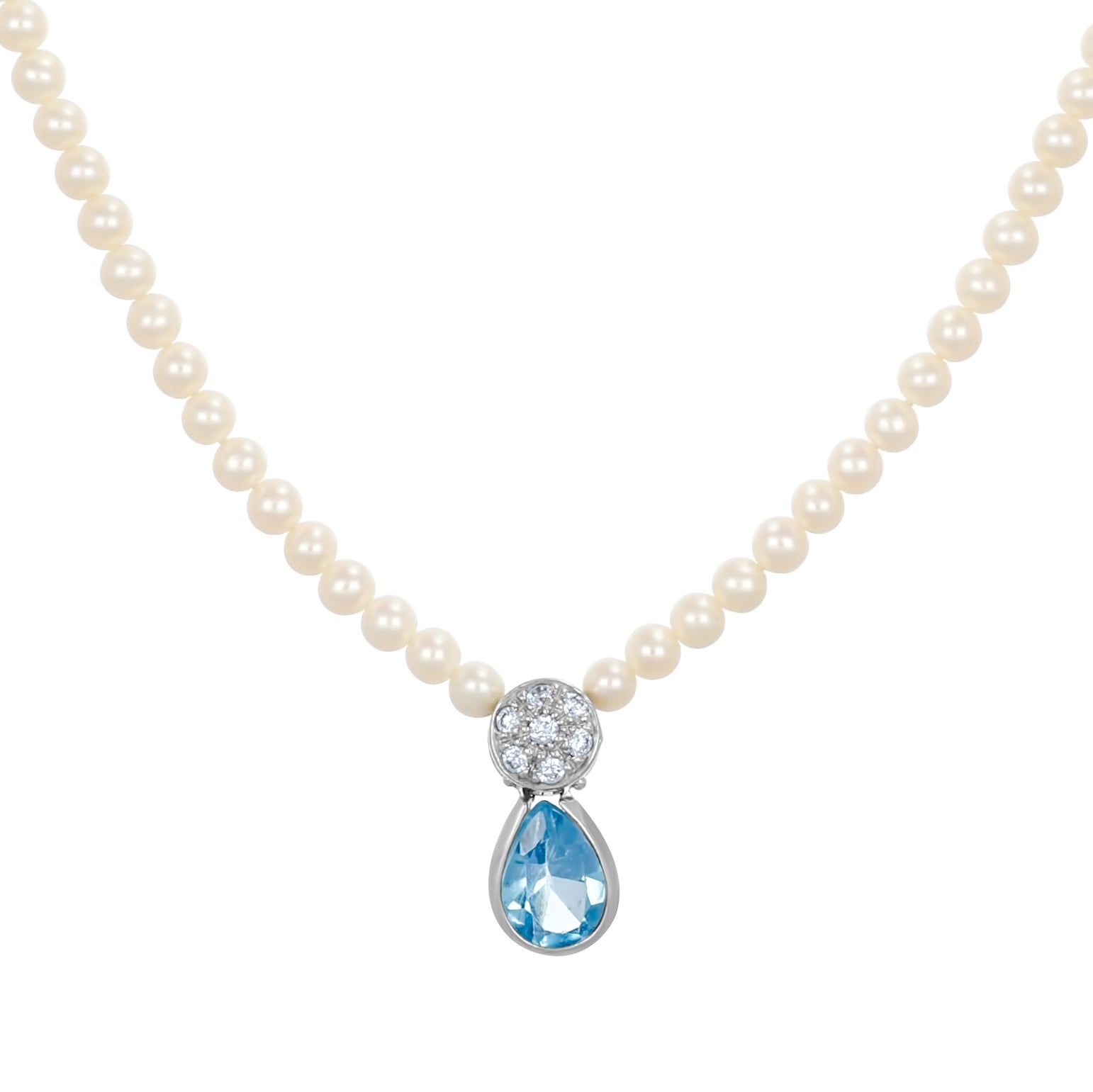 Collana - 18 carati Oro bianco Perla - Topazio 2.15 ct - zirconi