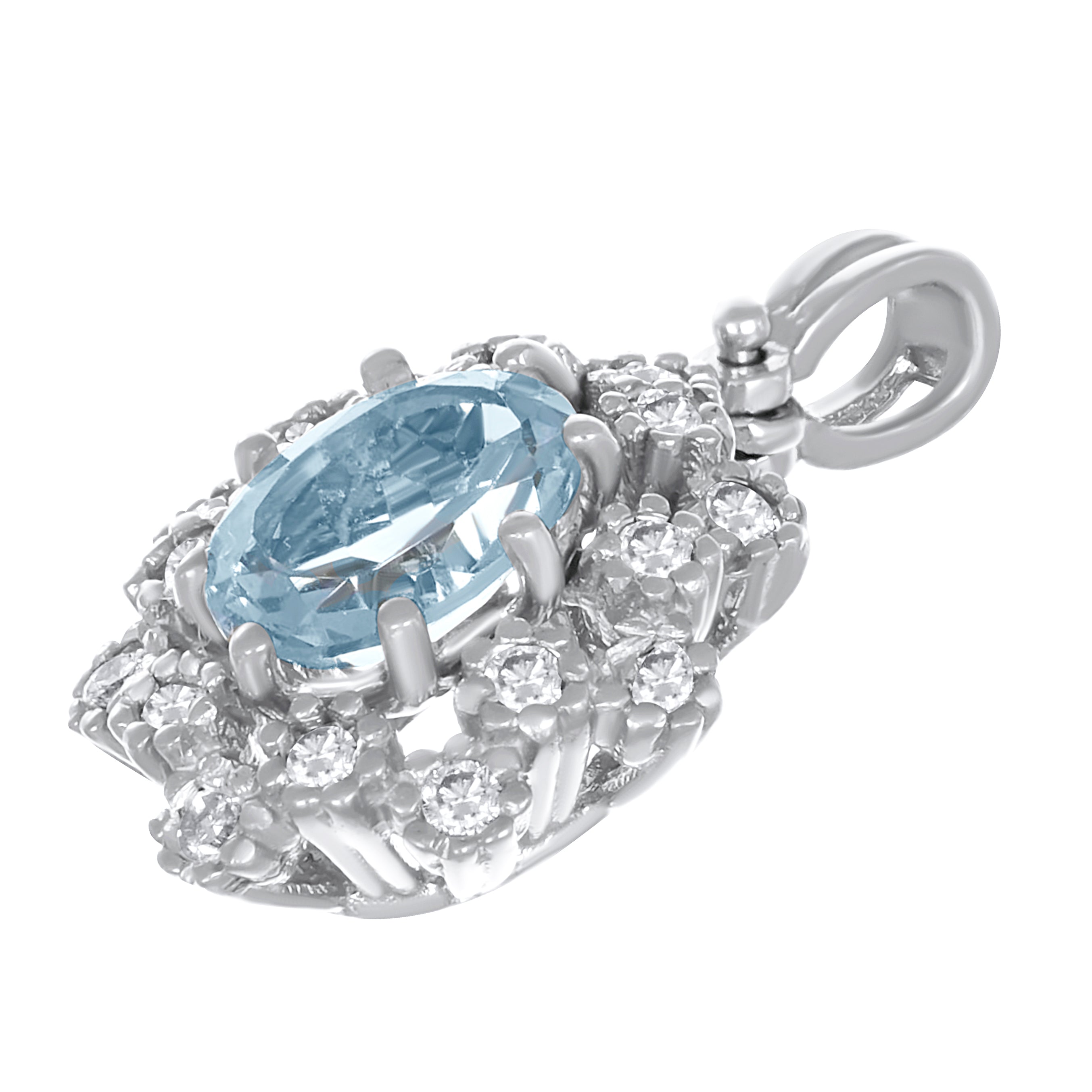 Ciondolo - 18 carati Oro bianco - 0.91ct. tw. Acquamarina - Diamante