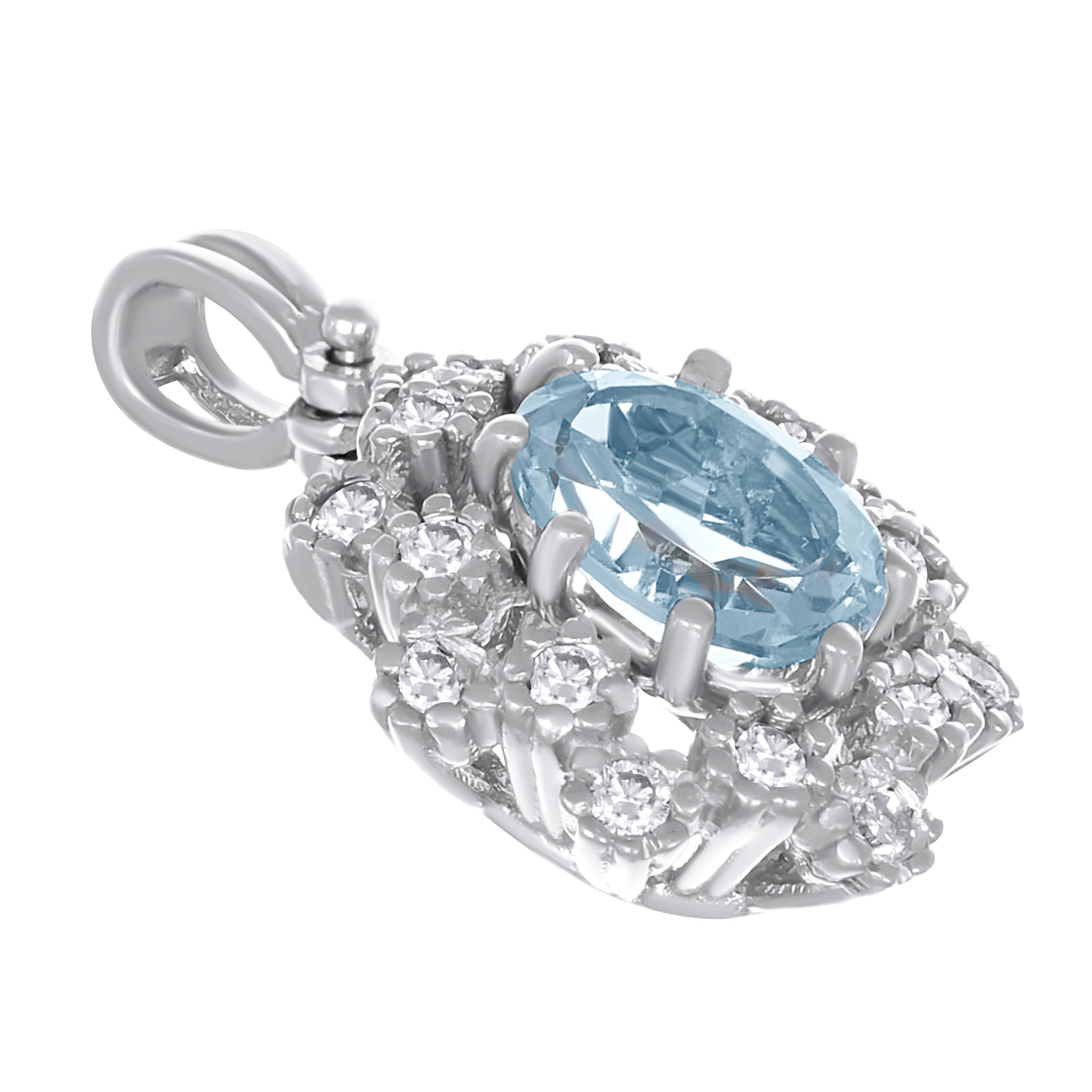 Ciondolo - 18 carati Oro bianco - 0.91ct. tw. Acquamarina - Diamante