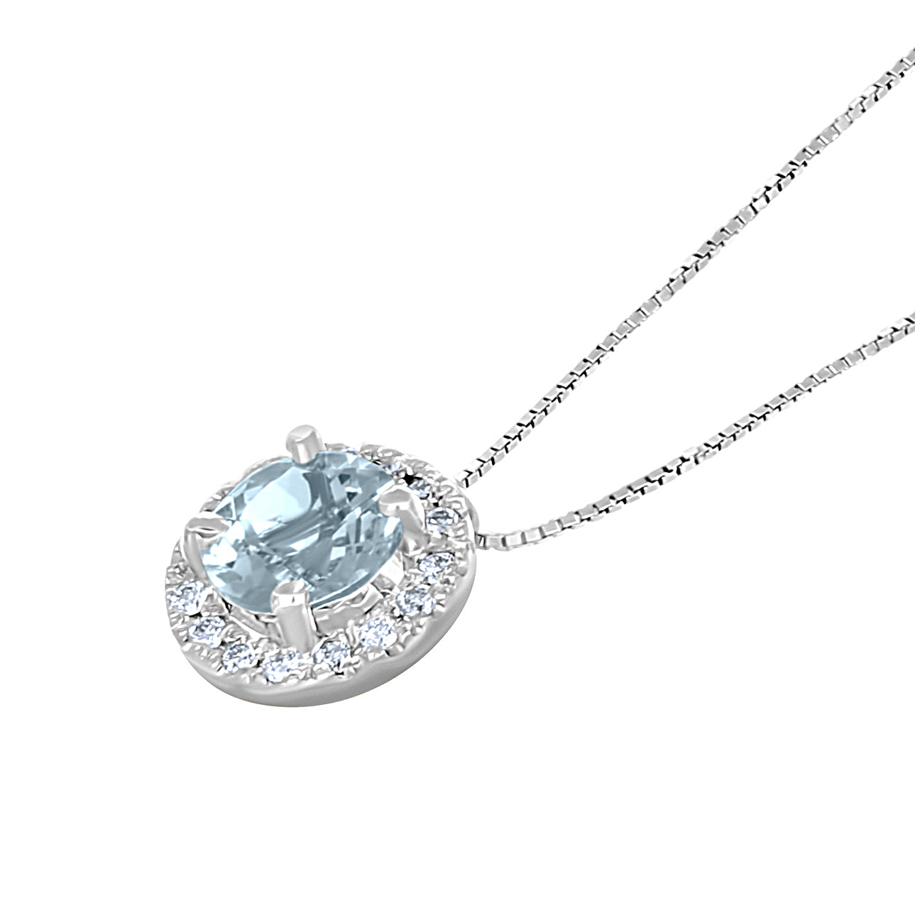 Collana con ciondolo - 18 carati Oro bianco - 1.16ct. tw. Acquamarina - Diamante