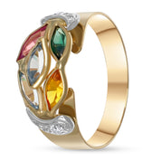 Anello in Oro Giallo , Oro bianco 18 carati - Smeraldo - Topazi - Quarzo citrino - Quarzo rosa - Zirconi