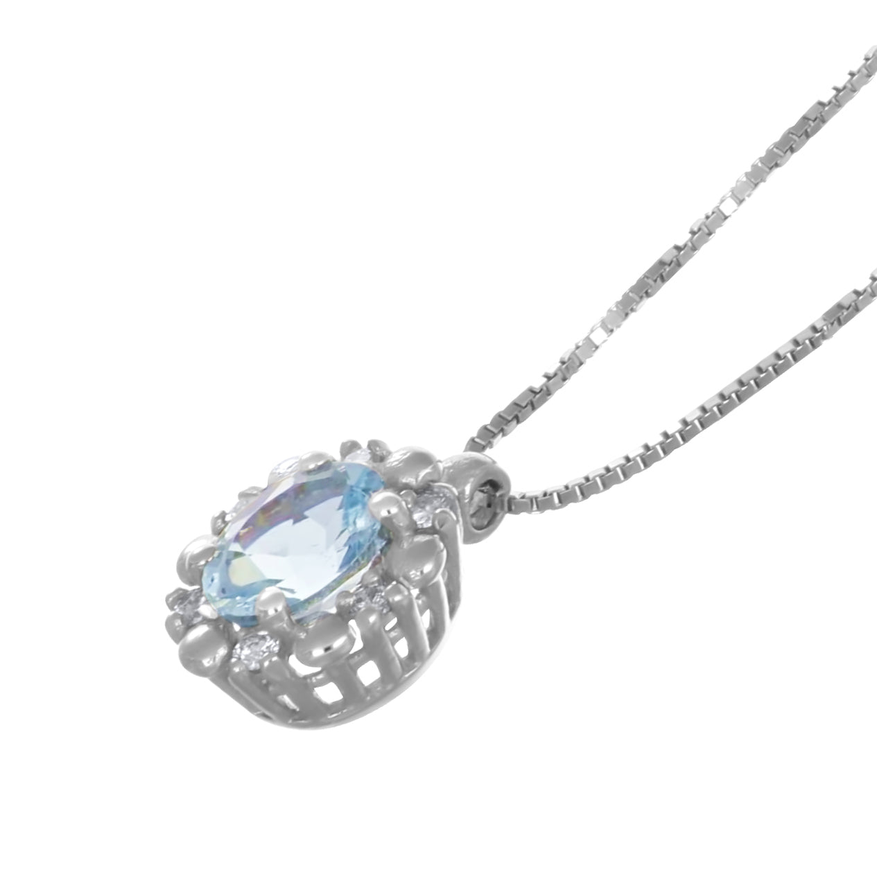 Collana con ciondolo - 18 carati Oro bianco - 0.34ct. tw. Acquamarina - Diamante