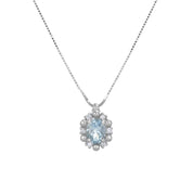Collana con ciondolo - 18 carati Oro bianco - 0.34ct. tw. Acquamarina - Diamante