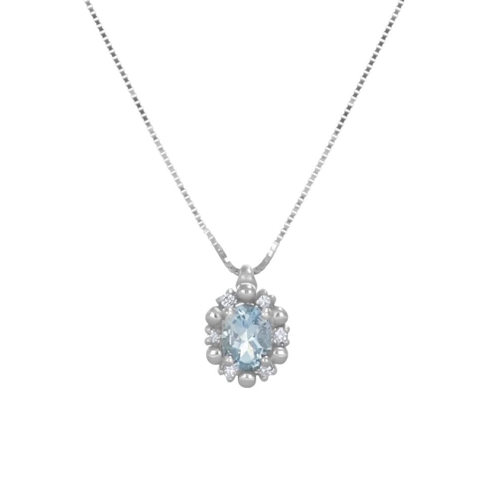 Collana con ciondolo - 18 carati Oro bianco - 0.34ct. tw. Acquamarina - Diamante