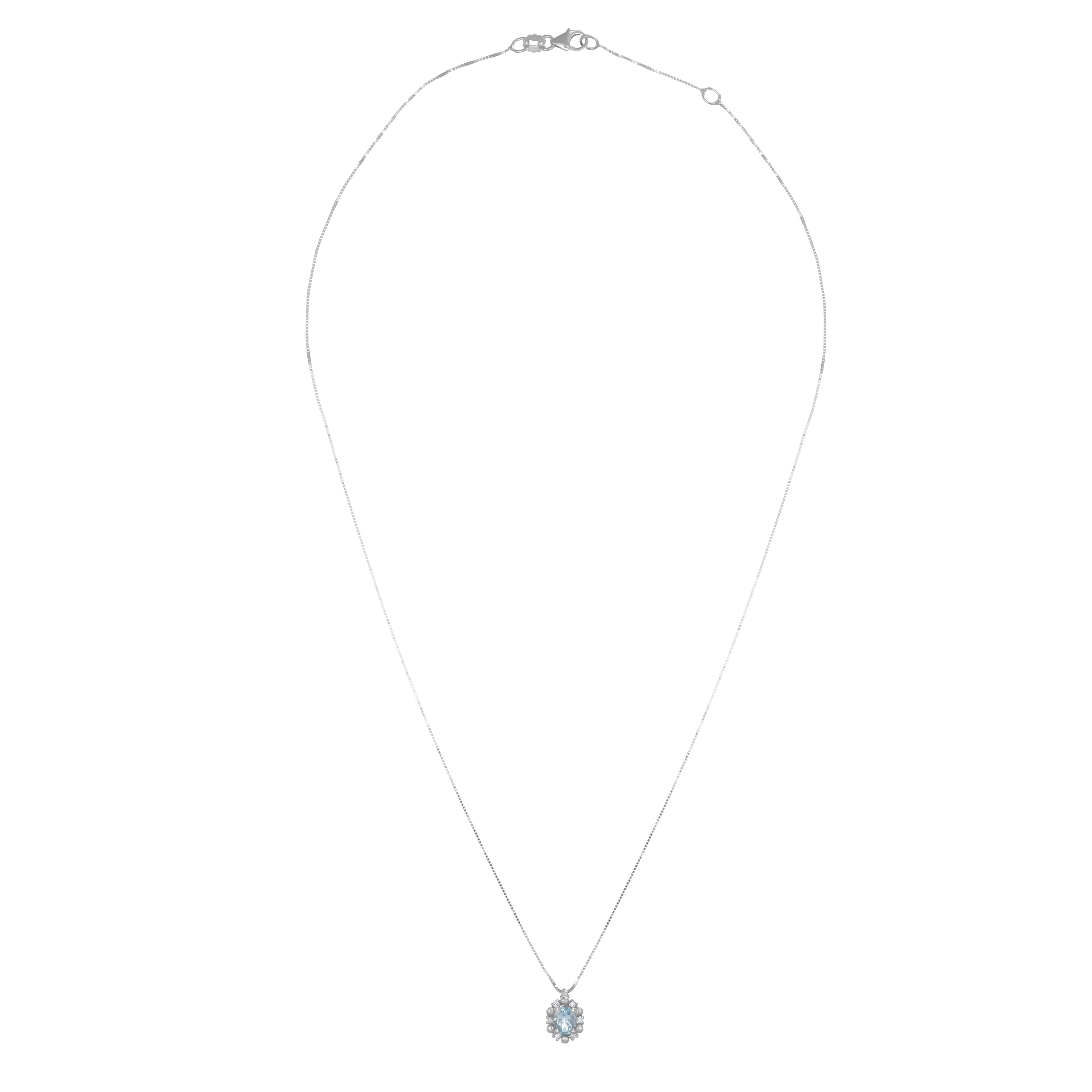 Collana con ciondolo - 18 carati Oro bianco - 0.34ct. tw. Acquamarina - Diamante