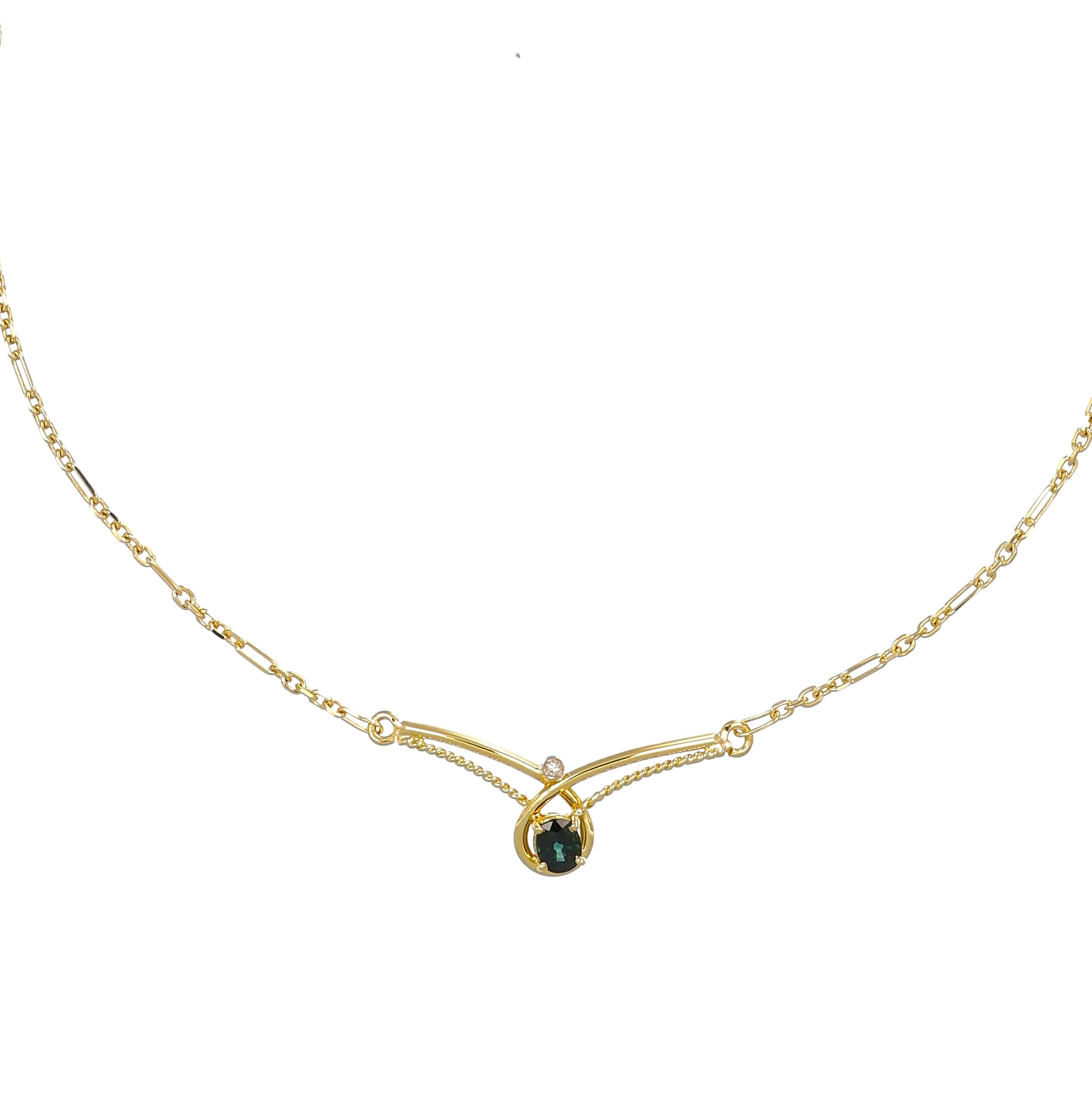 Collana con ciondolo - 18 carati Oro giallo - 0.37ct. tw. Zaffiro - Diamante