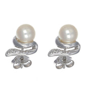 Orecchini - 18 carati Oro bianco - 0.04ct. tw. Diamante (Naturale) - Perla