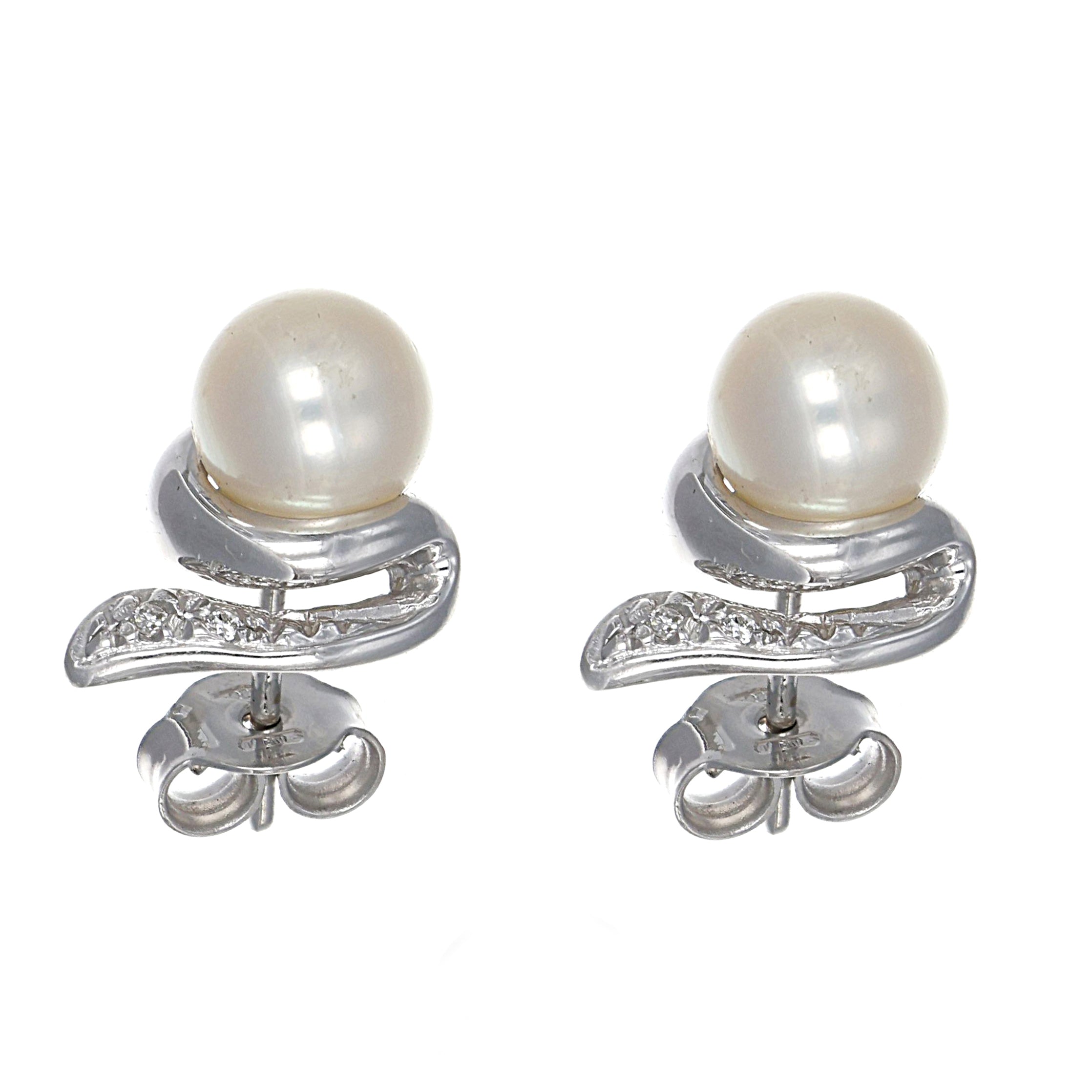 Orecchini - 18 carati Oro bianco - 0.04ct. tw. Diamante (Naturale) - Perla