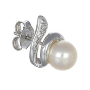 Orecchini - 18 carati Oro bianco - 0.04ct. tw. Diamante (Naturale) - Perla