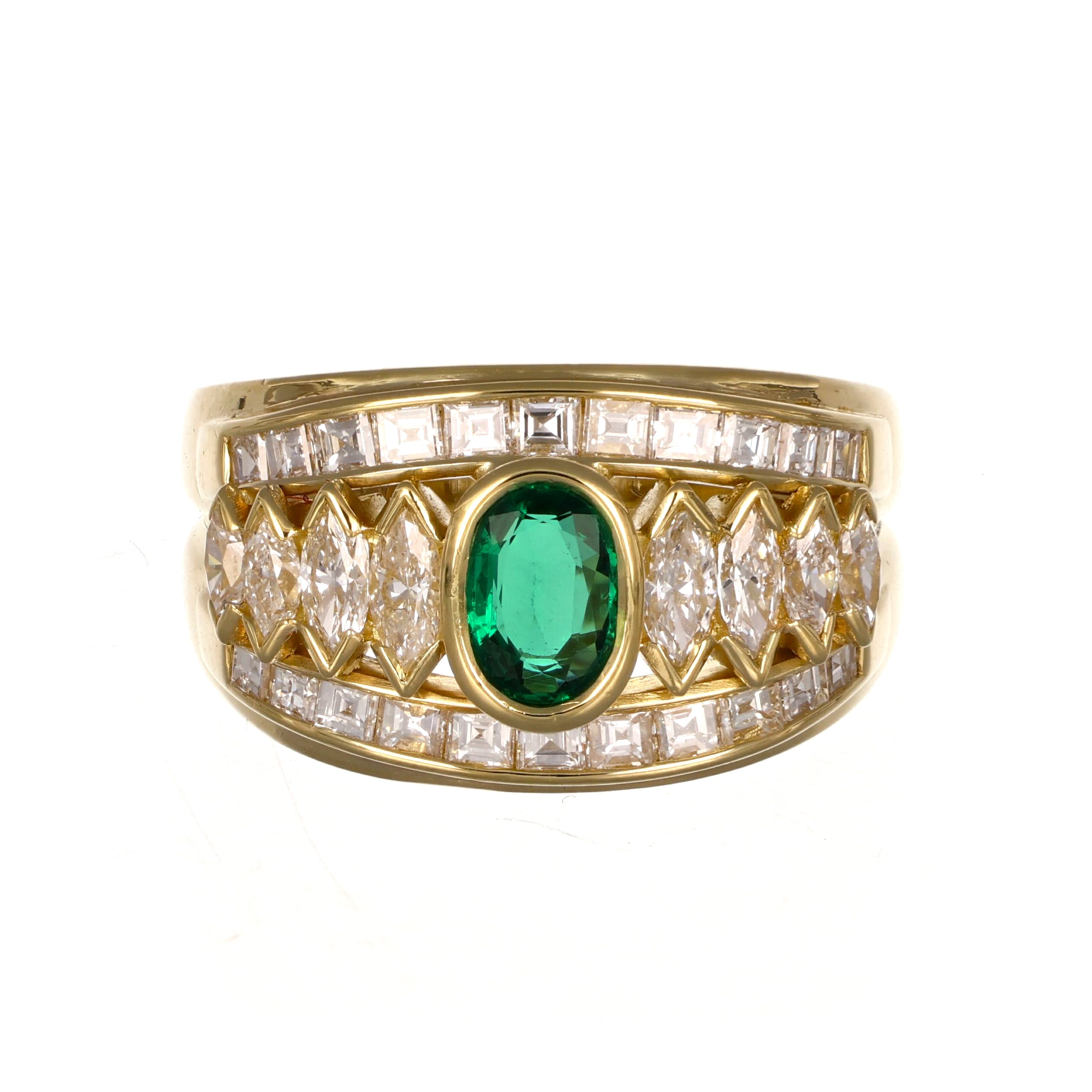 Anello - 18 carati Oro giallo - 2.30ct. tw. Smeraldo - Diamante