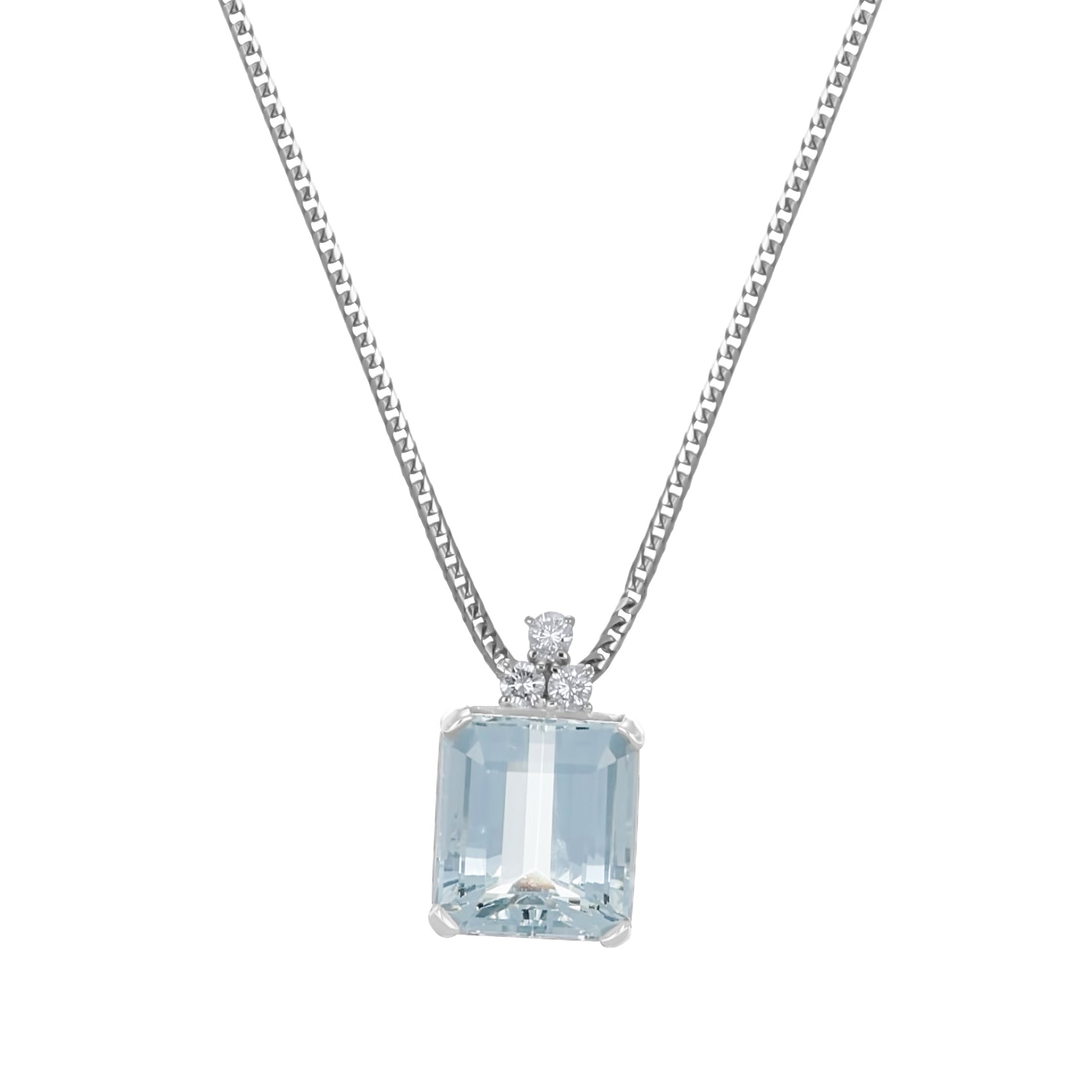 Collana con ciondolo - 18 carati Oro bianco - 6.74ct. tw. Acquamarina - Diamante