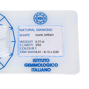 Diamante (Naturale) - 0.77 ct - Rotondo - I - VS2 - Istituto Gemmologico Italiano (IGI)