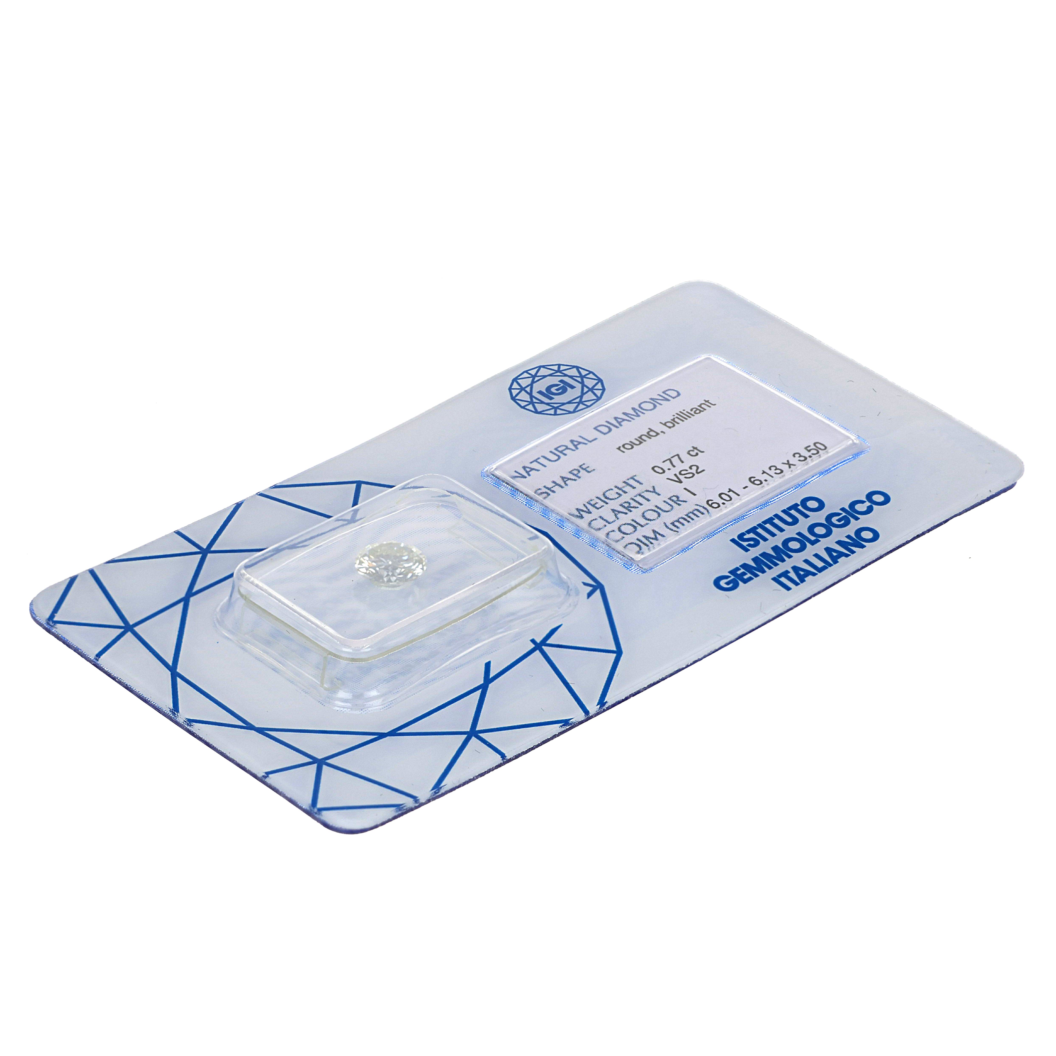 Diamante (Naturale) - 0.77 ct - Rotondo - I - VS2 - Istituto Gemmologico Italiano (IGI)