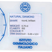 1 pcs Diamante (Naturale) - 0.70 ct - Rotondo - H - SI1 - Istituto Gemmologico Italiano (IGI)