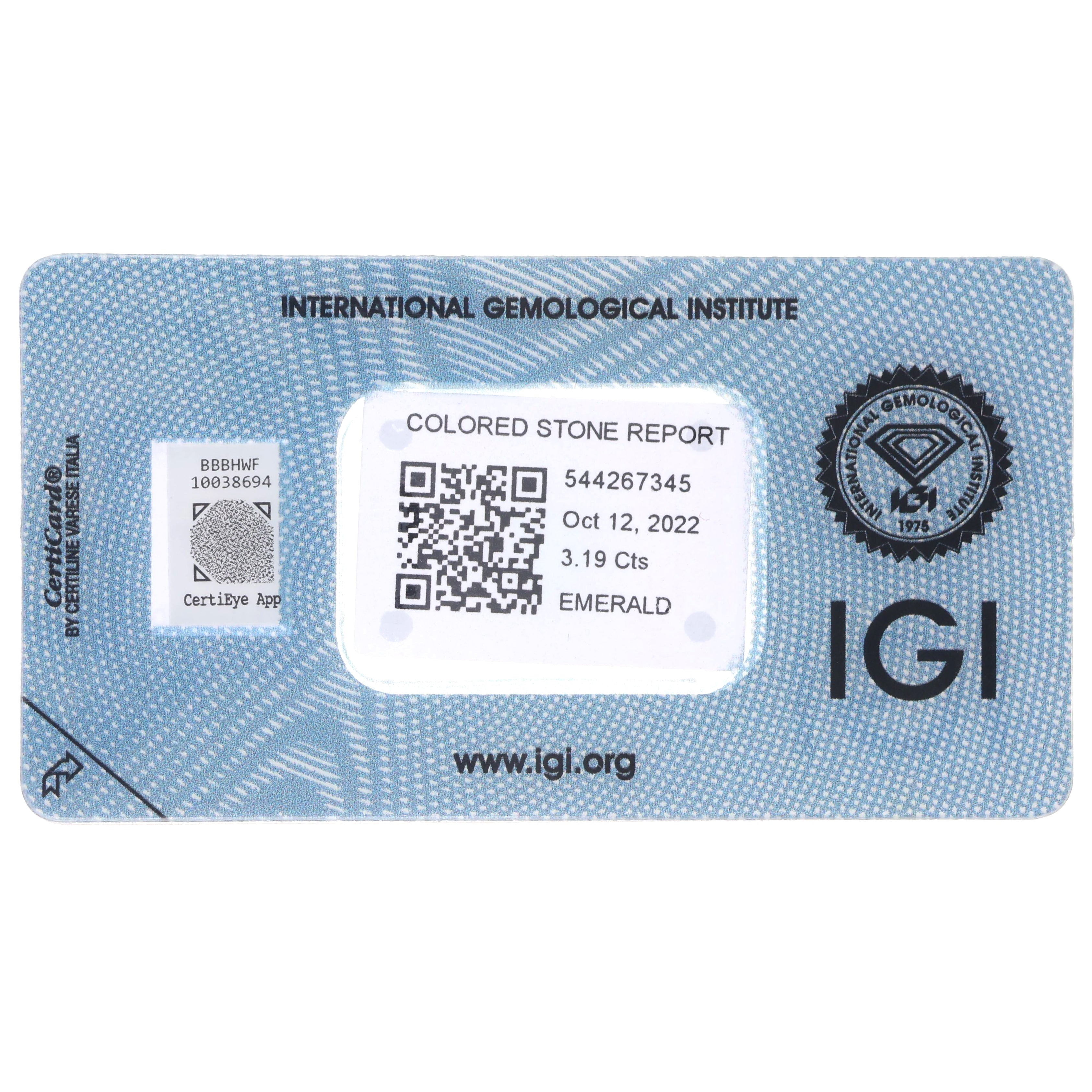 1 pcs Verde Smeraldo - 3.19 ct - Istituto Gemmologico Italiano (IGI)