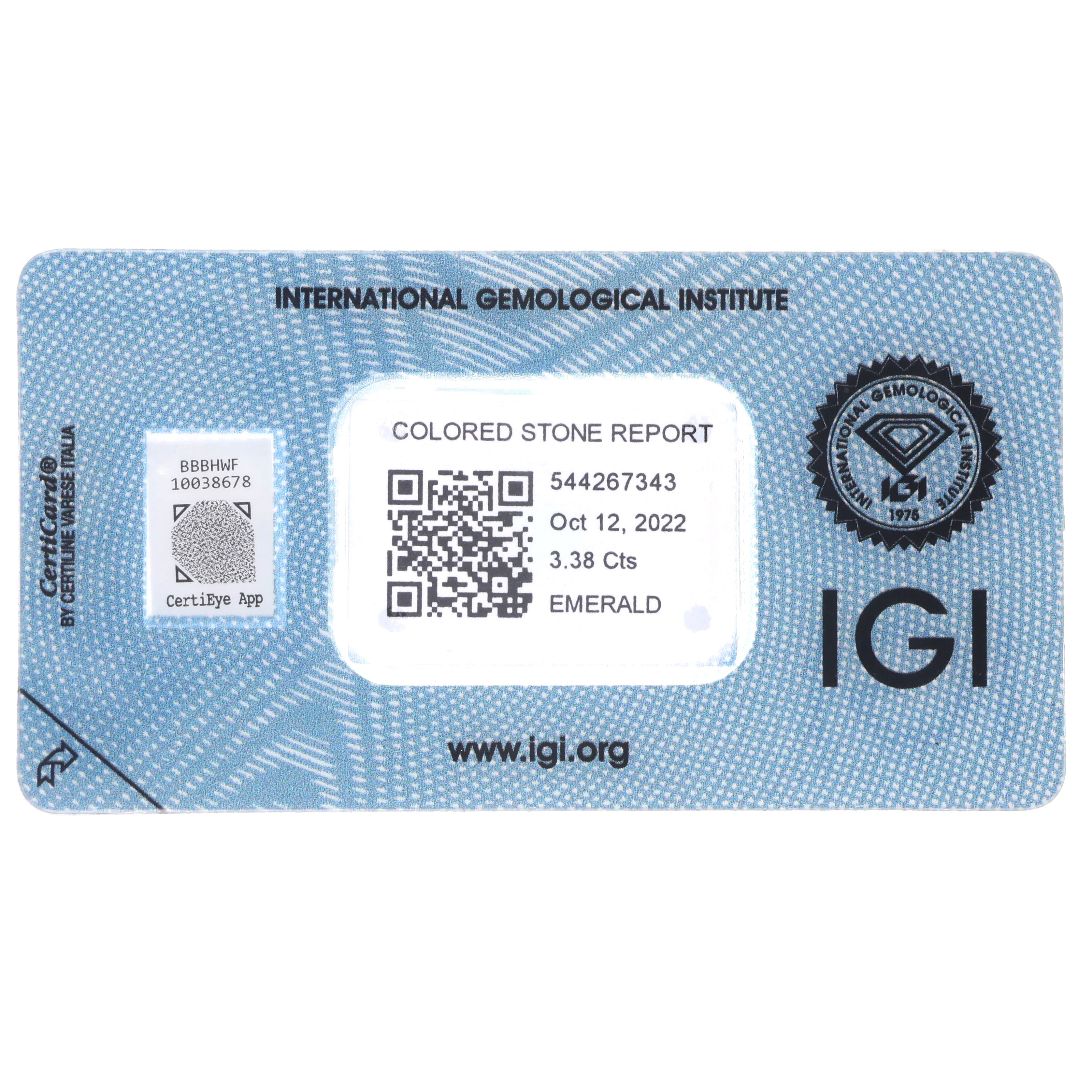 1 pcs Verde Smeraldo - 3.38 ct - Istituto Gemmologico Italiano (IGI)