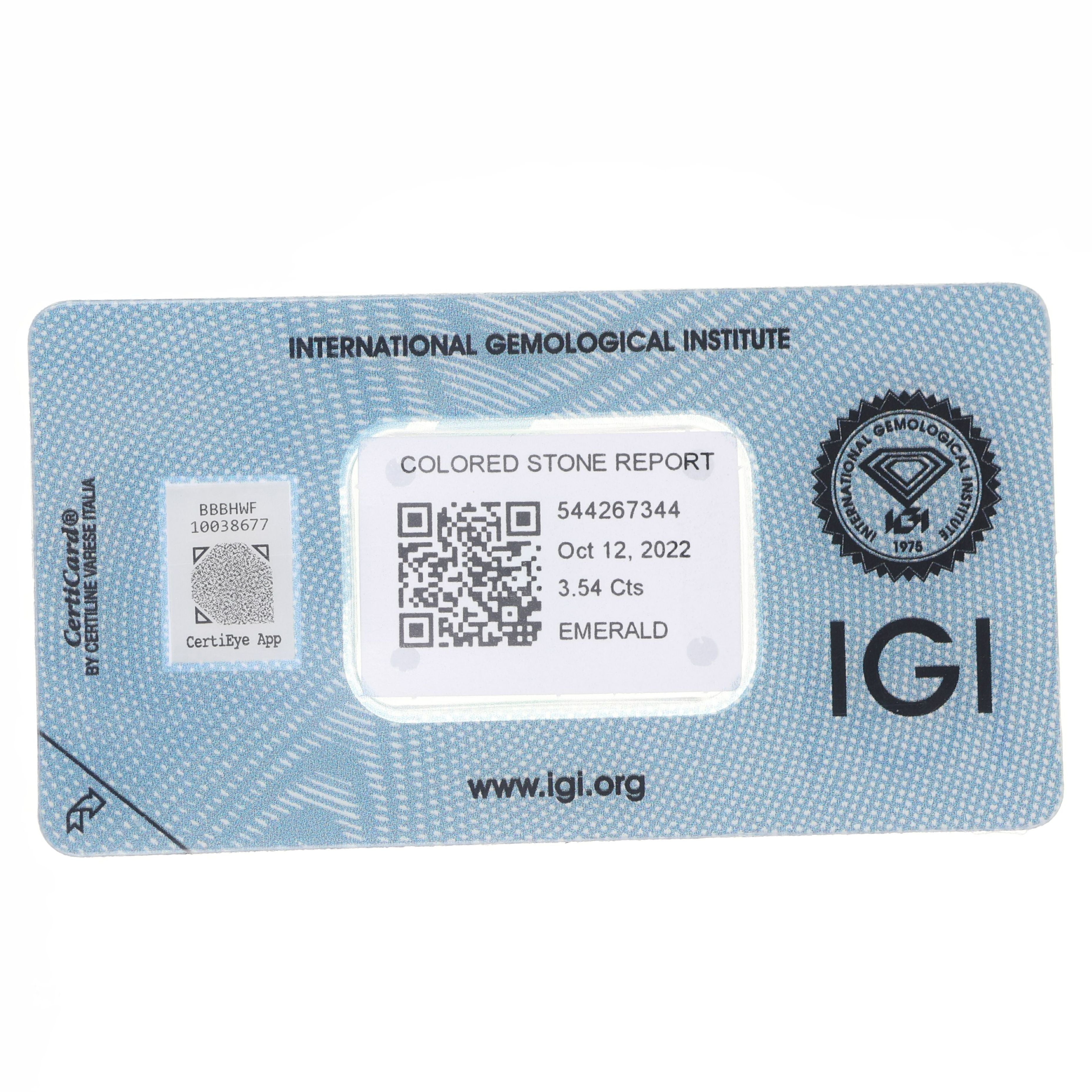 1 pcs Verde Smeraldo - 3.54 ct - Istituto Gemmologico Italiano (IGI)