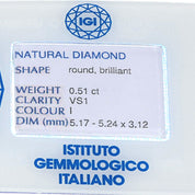 Diamante (Naturale) - 0.51 ct - Rotondo - I - VS1 - Istituto Gemmologico Italiano (IGI)