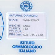 1 pcs Diamante (Naturale) - 1.43 ct - Rotondo - L - VS2 - Istituto Gemmologico Italiano (IGI)