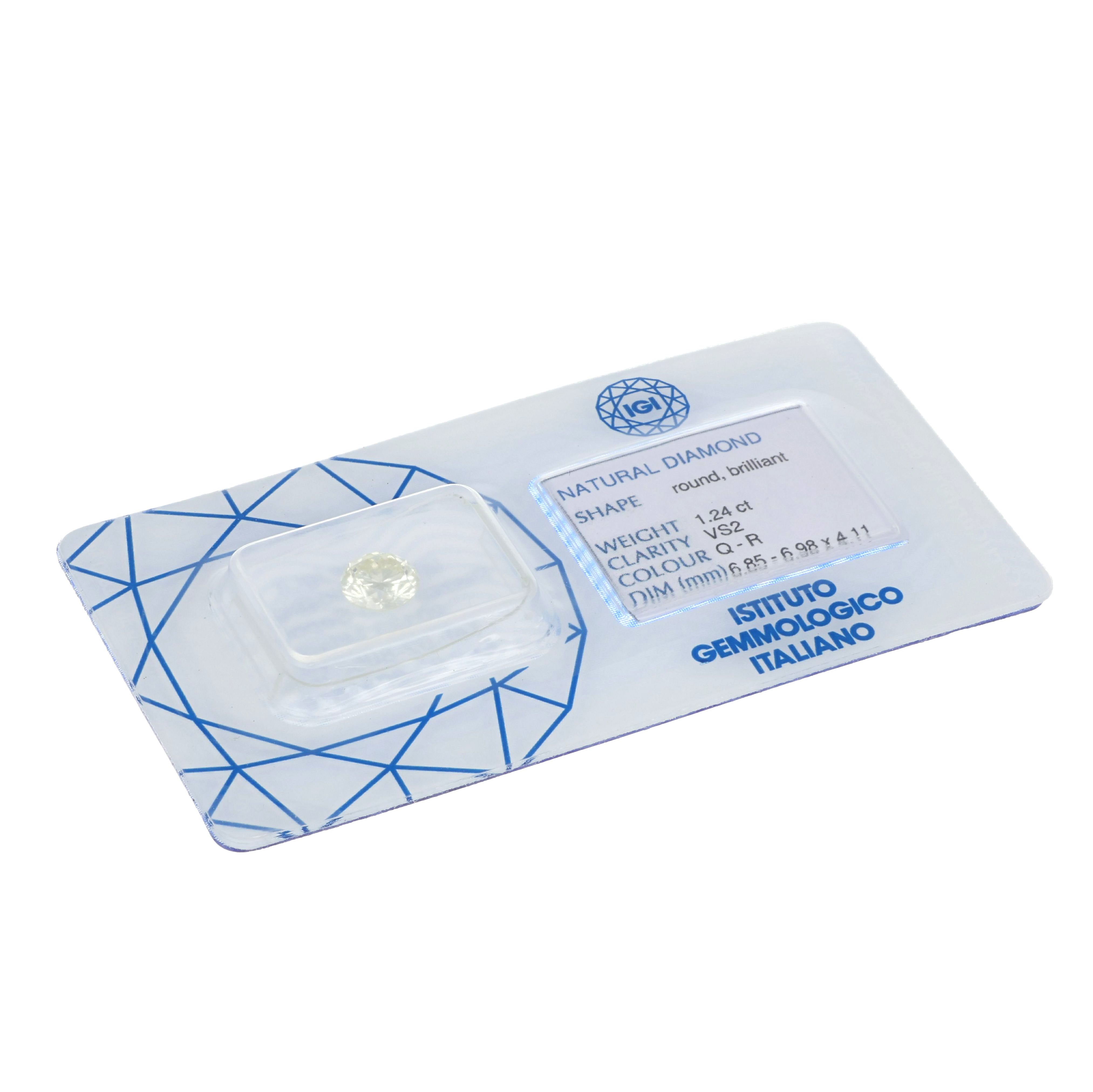 1 pcs Diamante (Naturale) - 1.24 ct - Rotondo - VS2 - Istituto Gemmologico Italiano (IGI)