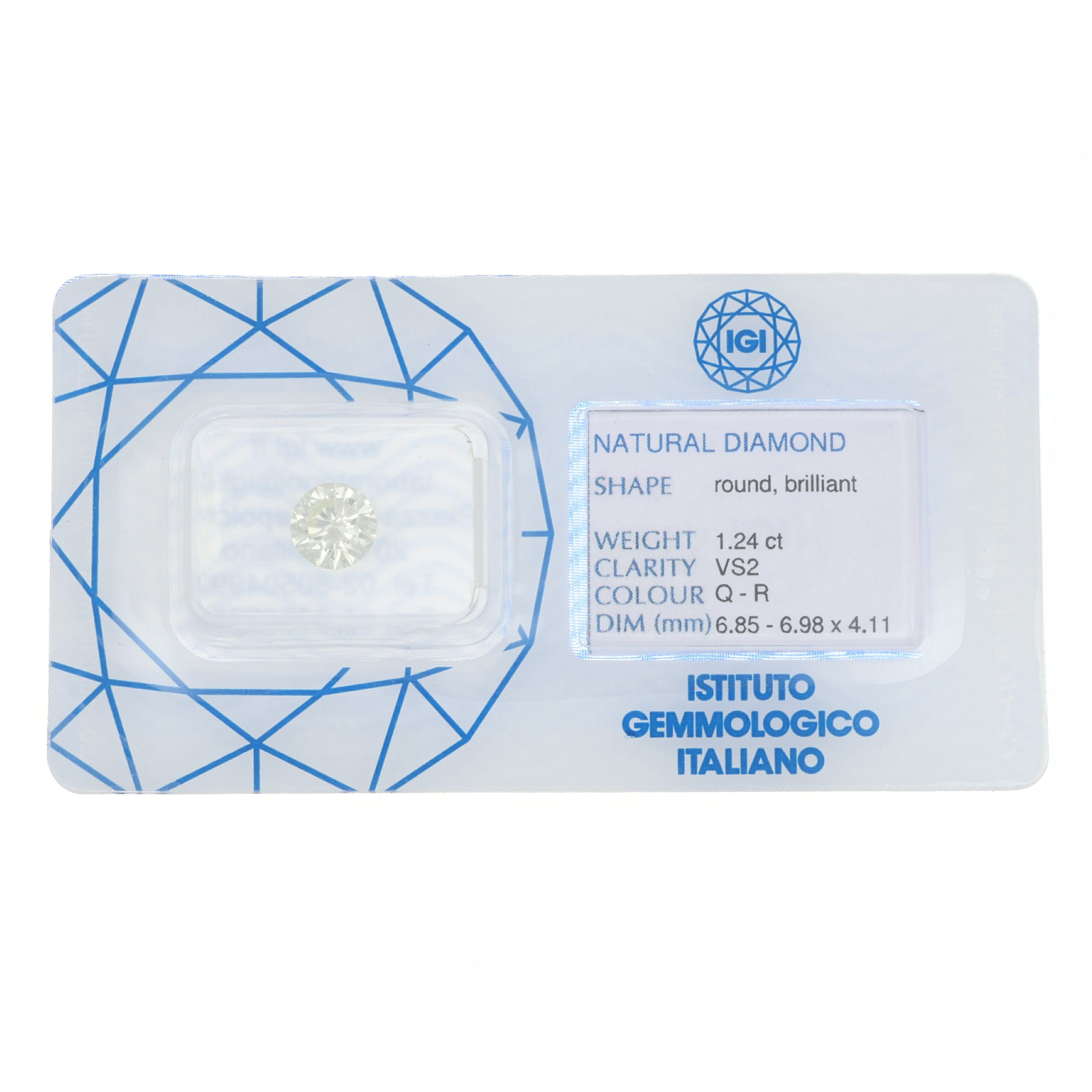 1 pcs Diamante (Naturale) - 1.24 ct - Rotondo - VS2 - Istituto Gemmologico Italiano (IGI)