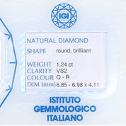 1 pcs Diamante (Naturale) - 1.24 ct - Rotondo - VS2 - Istituto Gemmologico Italiano (IGI)