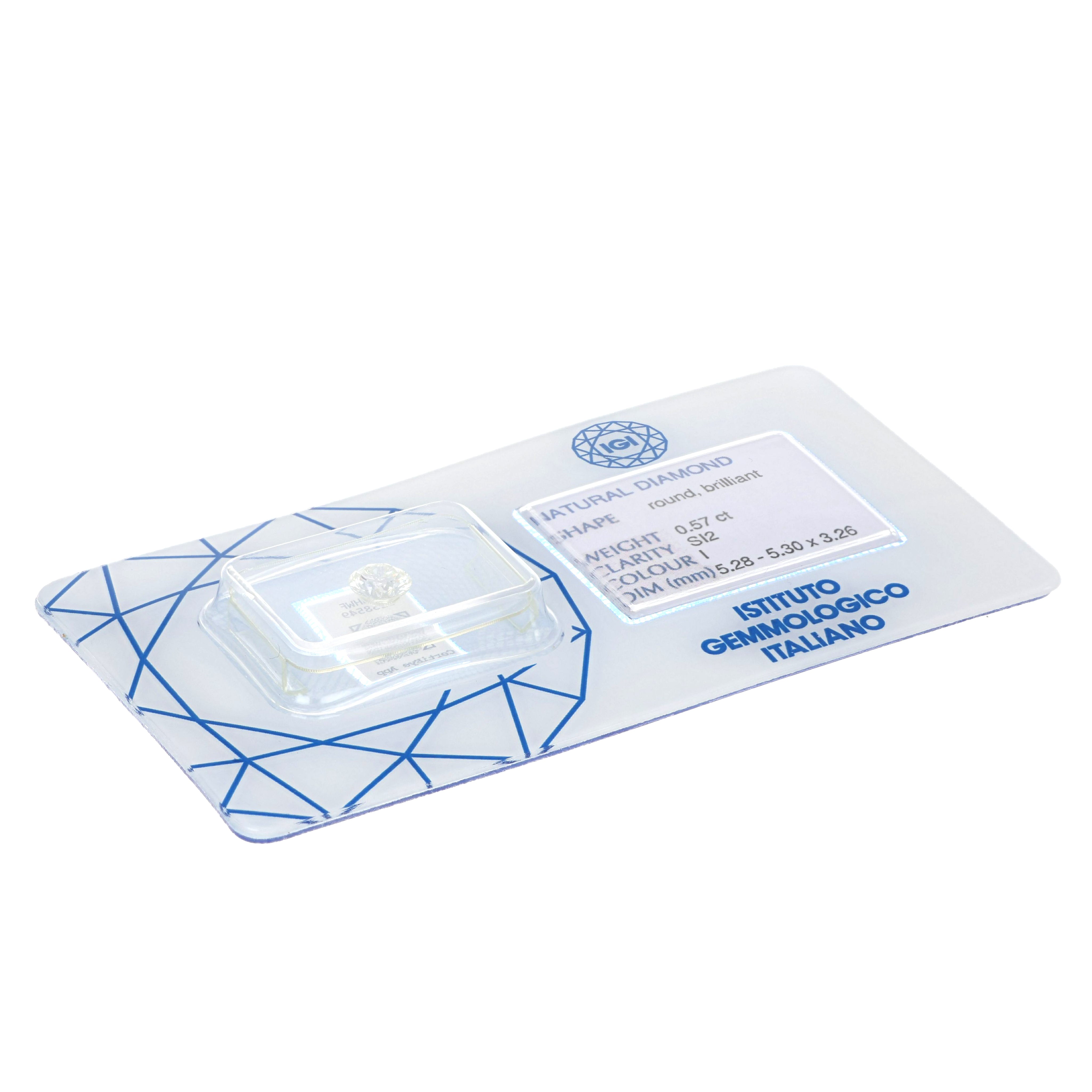 1 pcs Diamante (Naturale) - 0.57 ct - Rotondo - I - SI2 - Istituto Gemmologico Italiano (IGI)