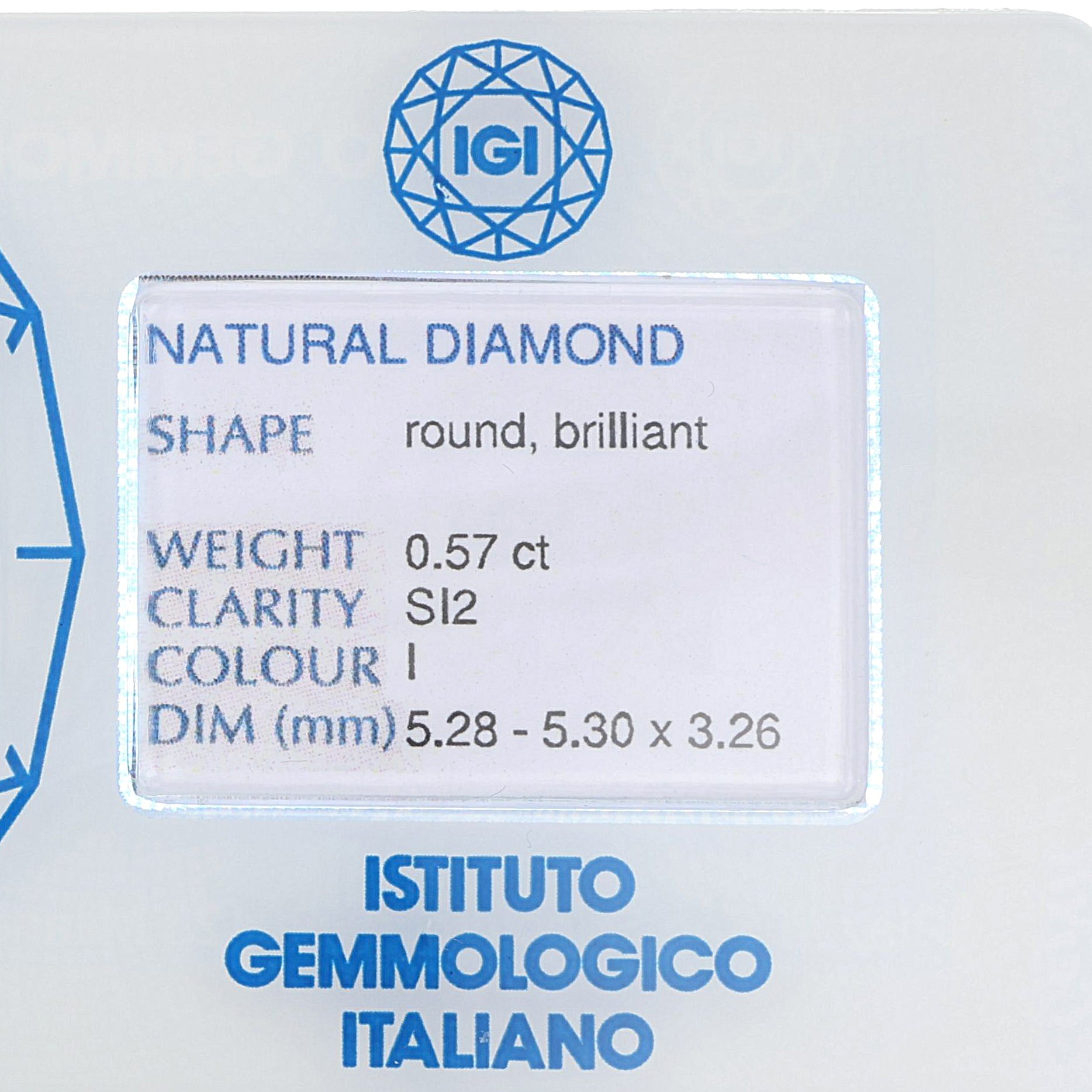 1 pcs Diamante (Naturale) - 0.57 ct - Rotondo - I - SI2 - Istituto Gemmologico Italiano (IGI)