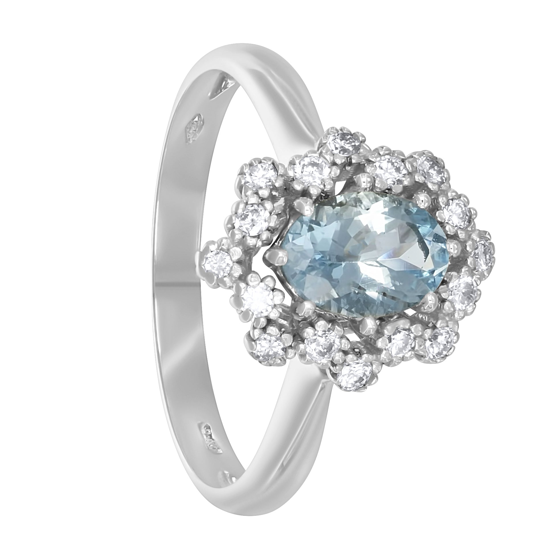 Anello - 18 carati Oro bianco - 0.99ct. tw. Acquamarina - Diamante