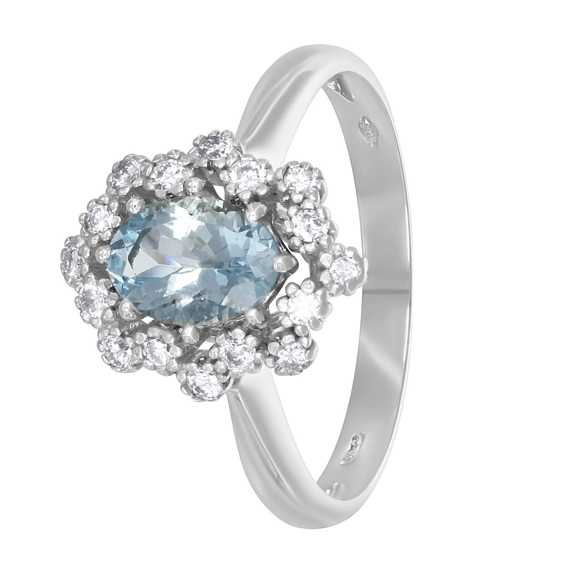 Anello - 18 carati Oro bianco - 0.99ct. tw. Acquamarina - Diamante