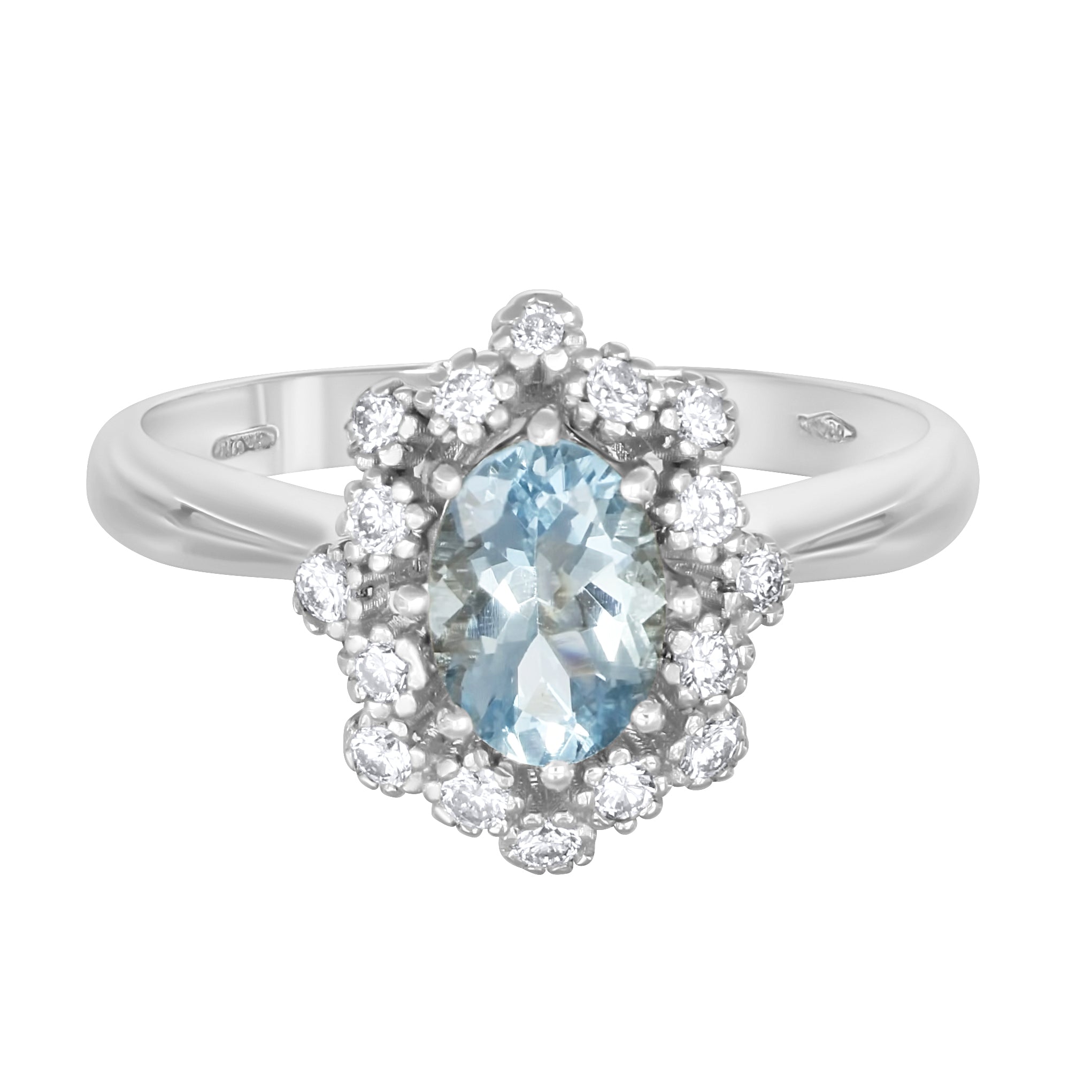 Anello - 18 carati Oro bianco - 0.99ct. tw. Acquamarina - Diamante