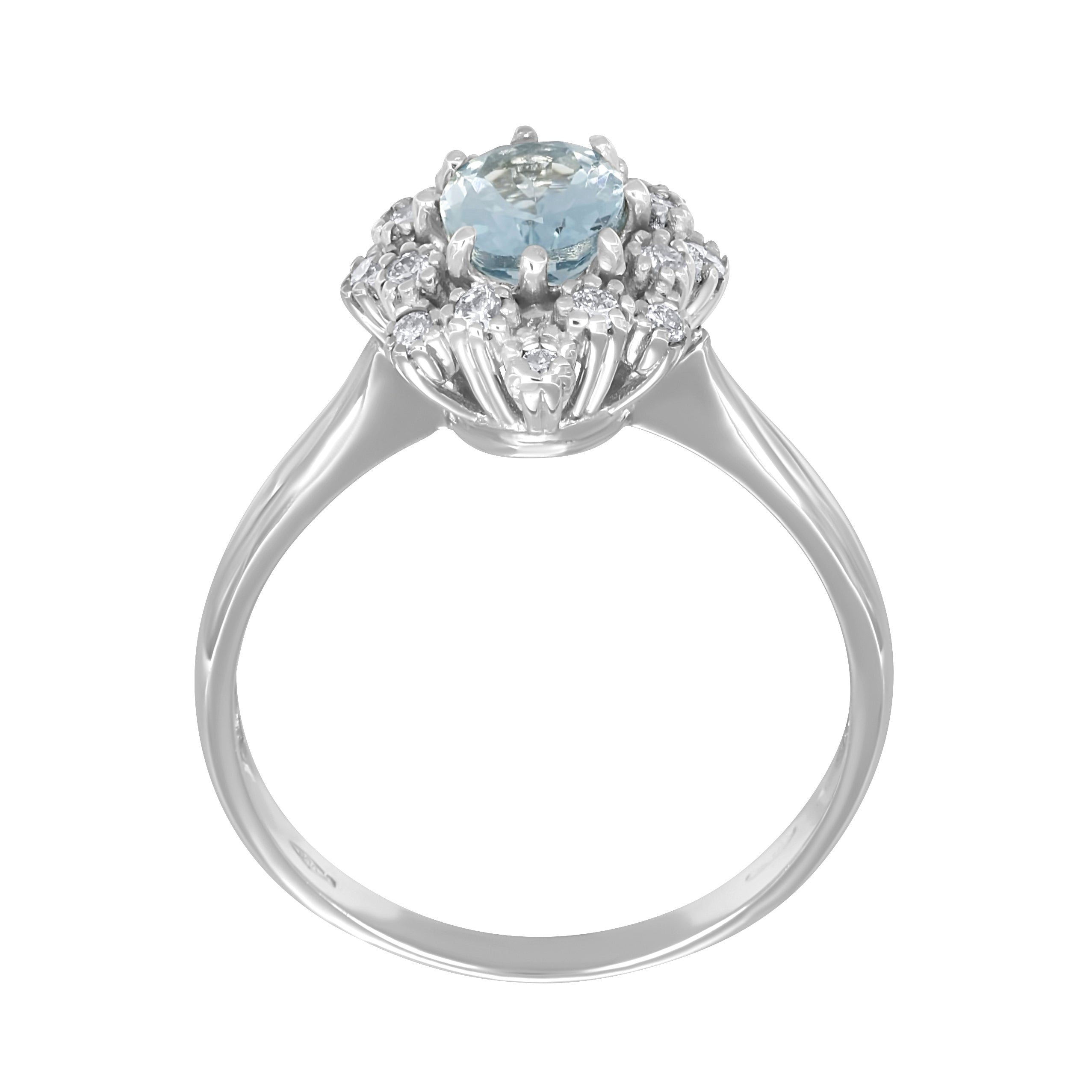Anello - 18 carati Oro bianco - 0.99ct. tw. Acquamarina - Diamante