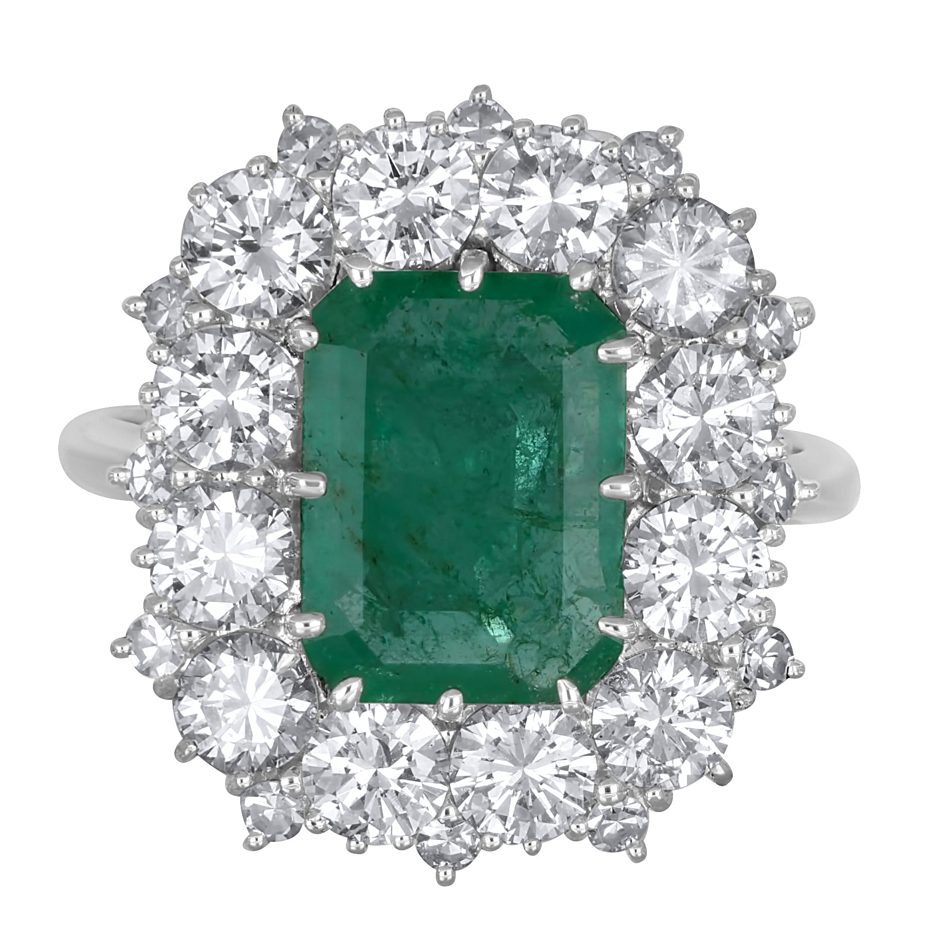 Anello - 18 carati Oro bianco - 4.66ct. tw. Smeraldo - Diamante