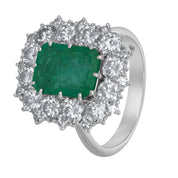 Anello - 18 carati Oro bianco - 4.66ct. tw. Smeraldo - Diamante