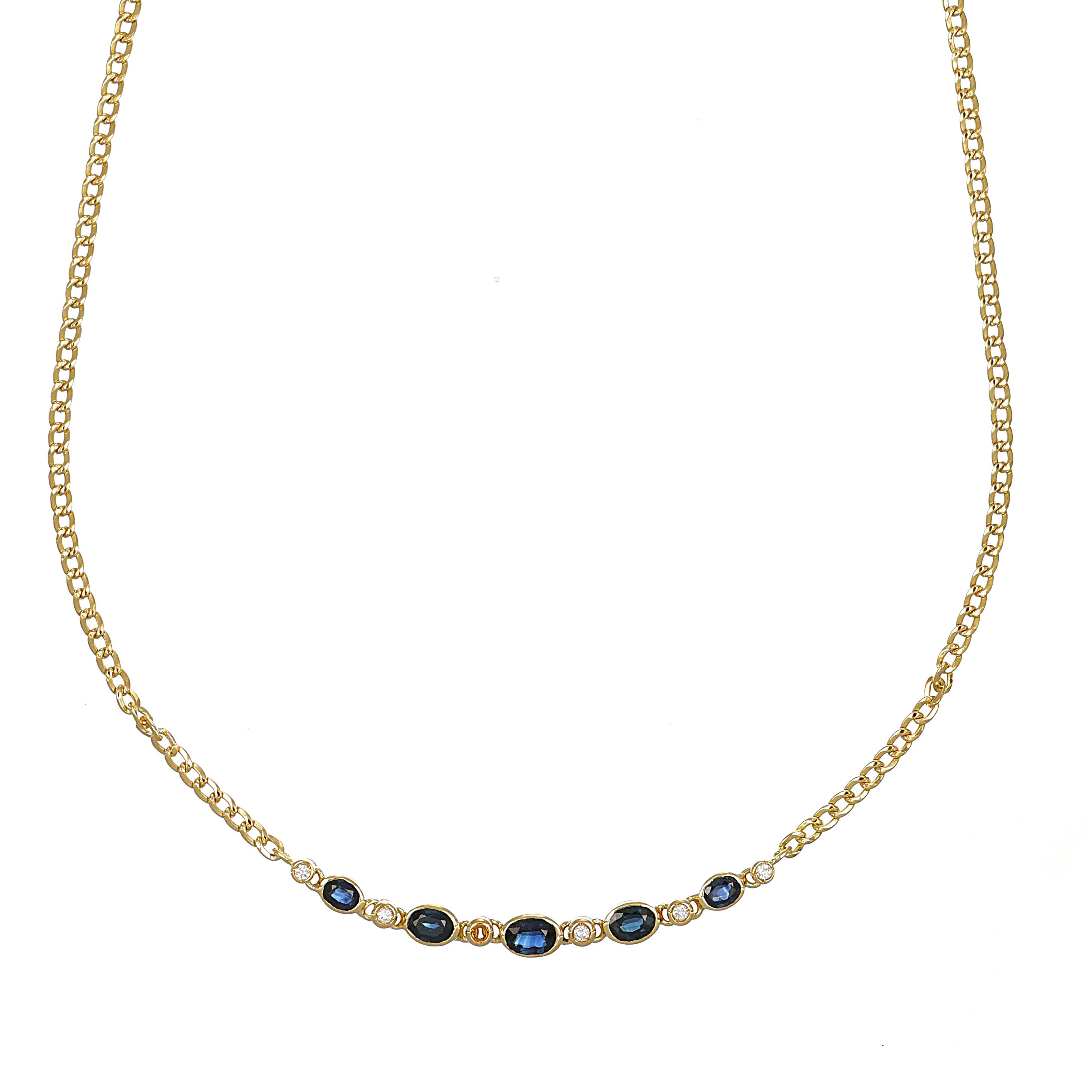 Collana con ciondolo - 18 carati Oro giallo - 1.25ct. tw. Zaffiro - Diamante