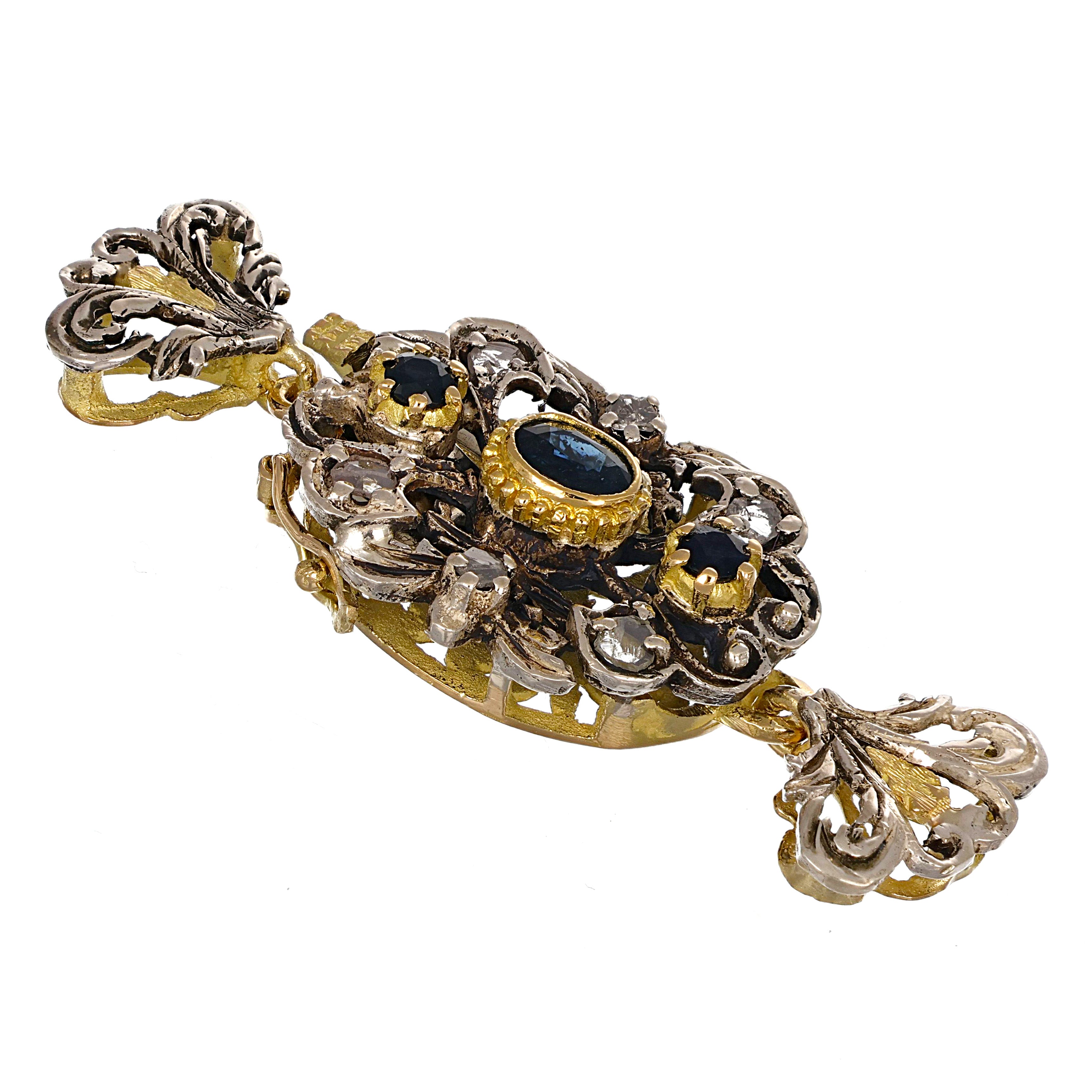 Chiusura in Oro giallo 18 carati e Argento 800 - Zaffiri Diamanti