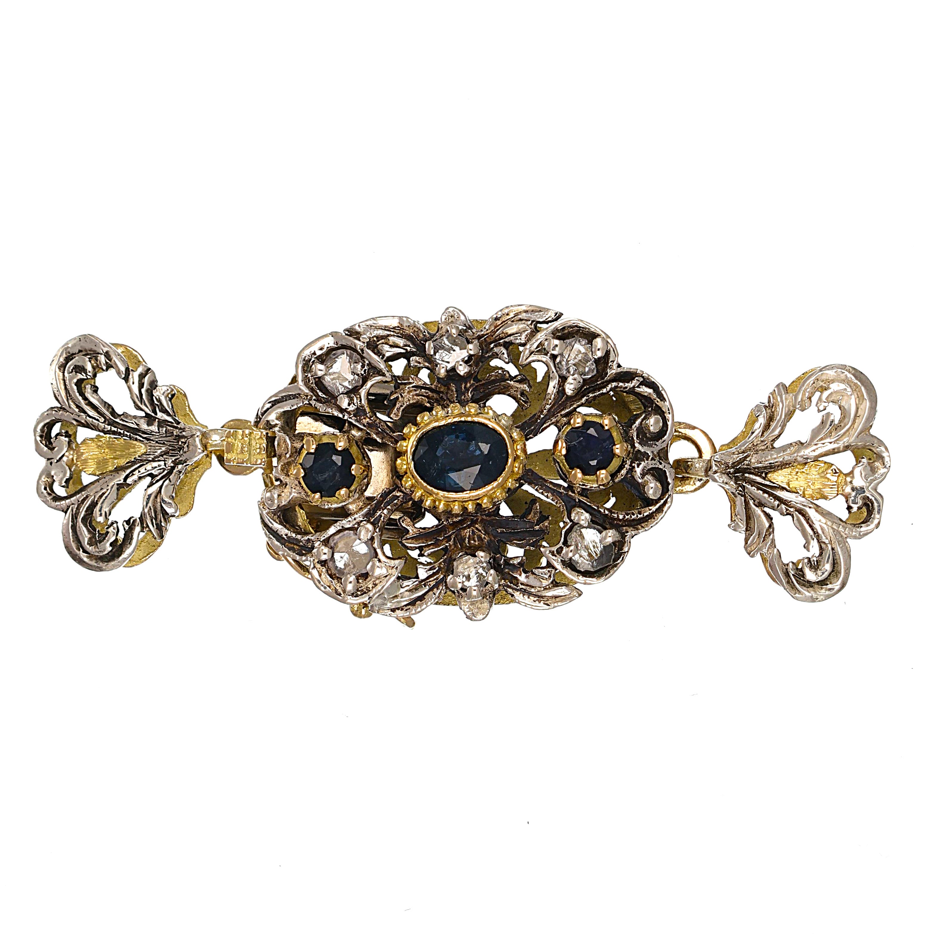 Chiusura in Oro giallo 18 carati e Argento 800 - Zaffiri Diamanti