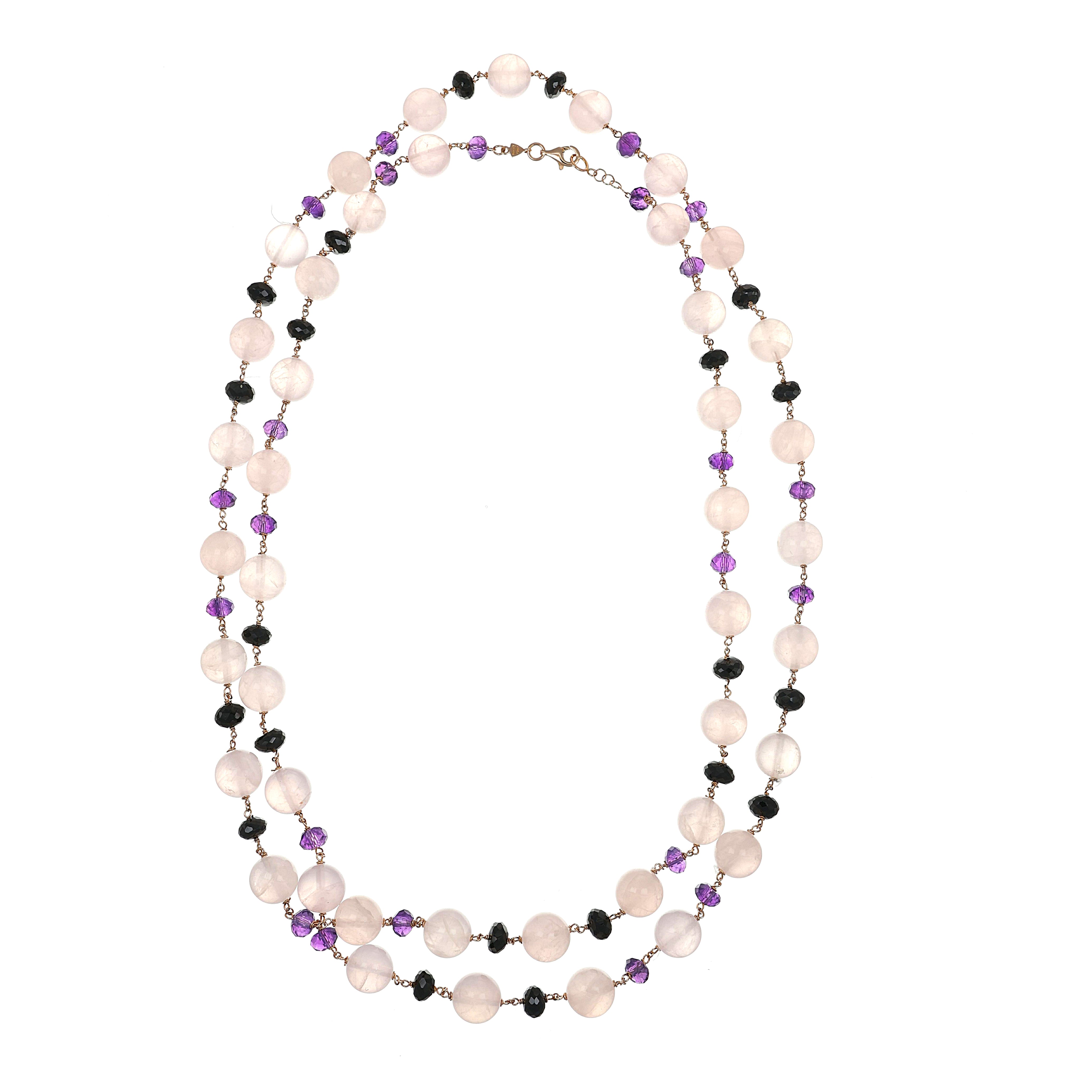 Collana - 18 carati Oro giallo, Quarzi Rosa - Spinello - Ametista