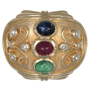 Anello - 14 carati Oro giallo, Zaffiro - Rubino - Smeraldo - Diamanti - 1.02ct. tw.