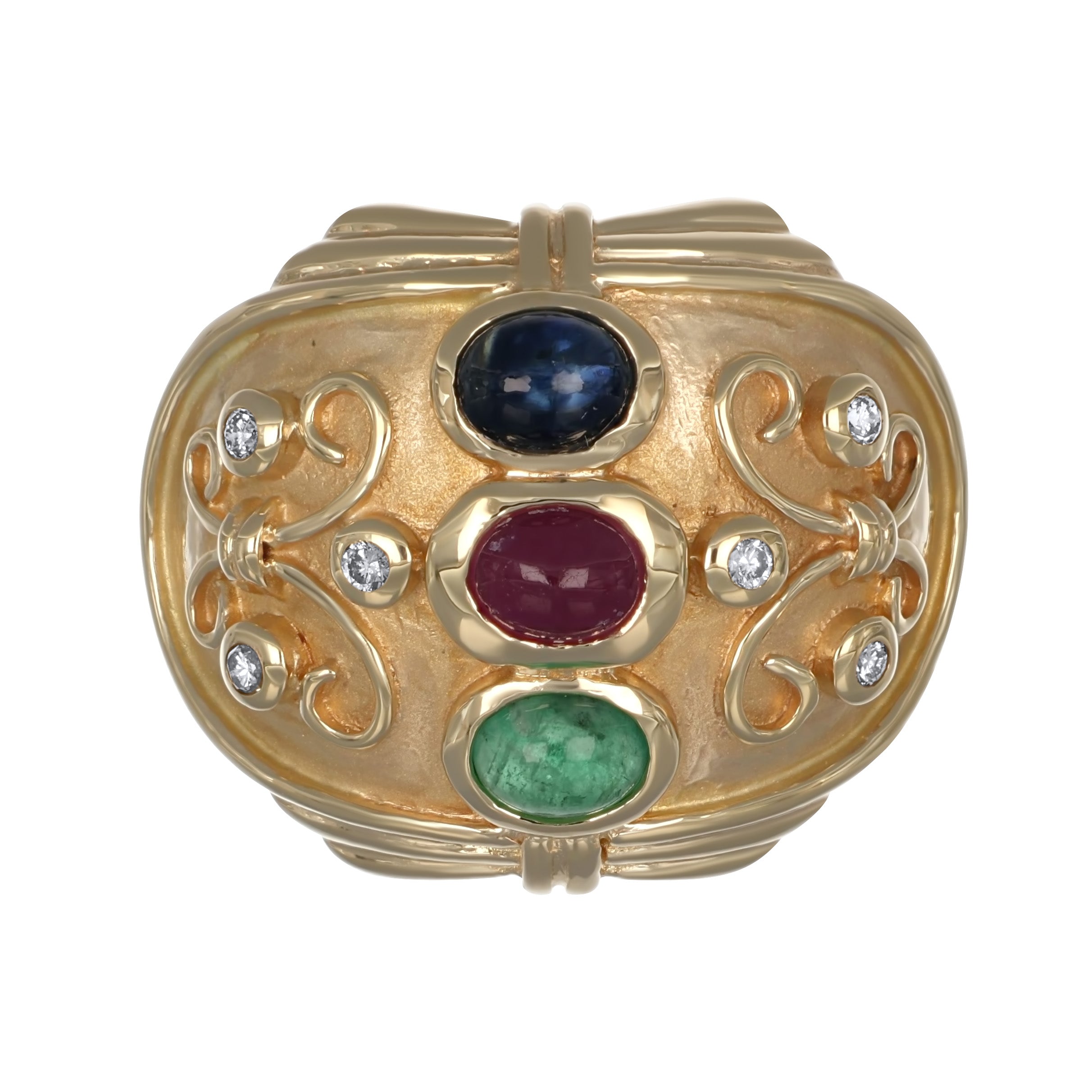 Anello - 14 carati Oro giallo, Zaffiro - Rubino - Smeraldo - Diamanti - 1.02ct. tw.