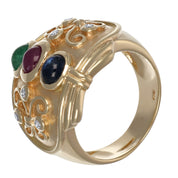 Anello - 14 carati Oro giallo, Zaffiro - Rubino - Smeraldo - Diamanti - 1.02ct. tw.