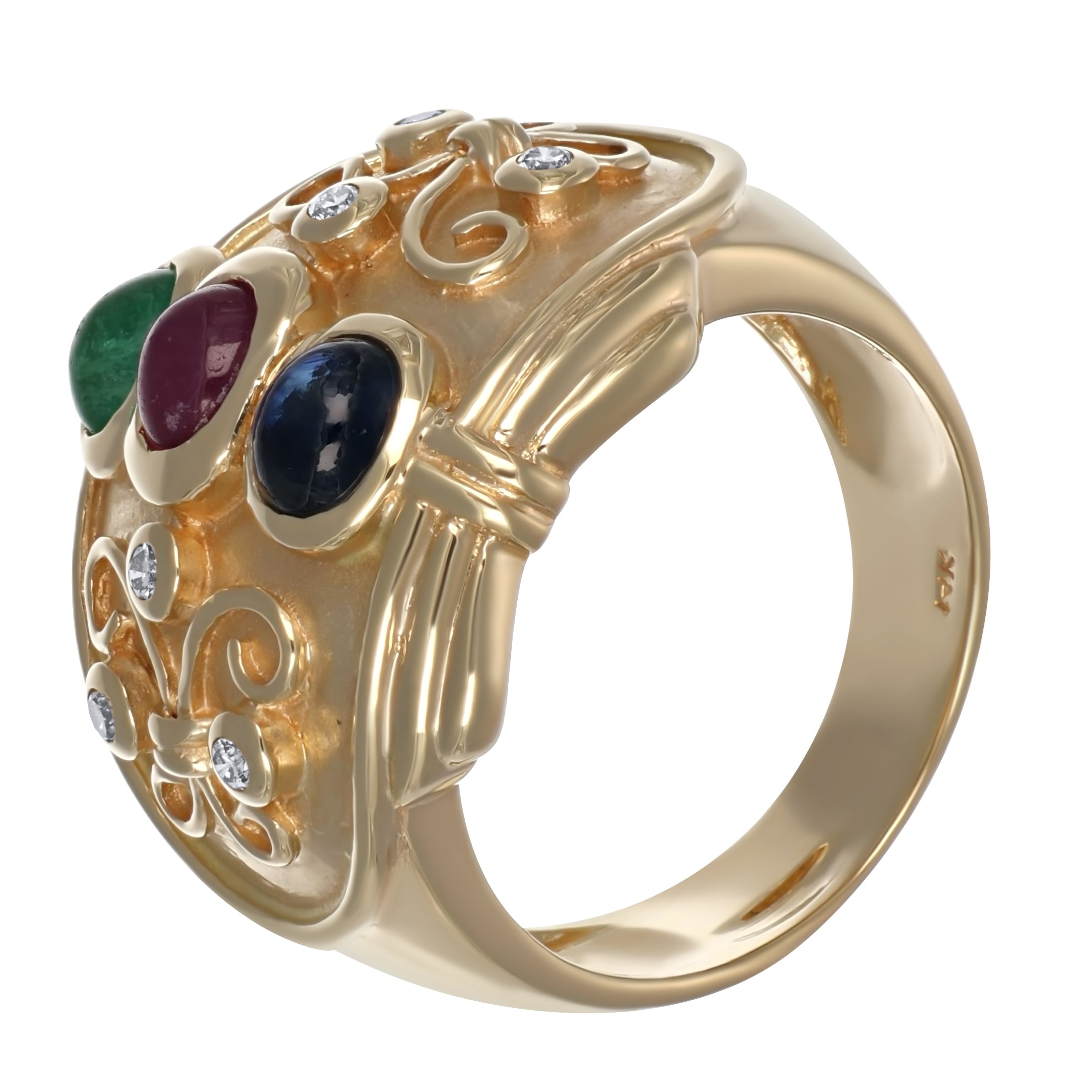 Anello - 14 carati Oro giallo, Zaffiro - Rubino - Smeraldo - Diamanti - 1.02ct. tw.