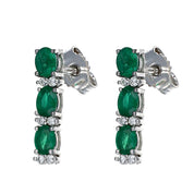 Orecchini - 18 carati Oro bianco - 1.08ct. tw. Smeraldo - Diamante