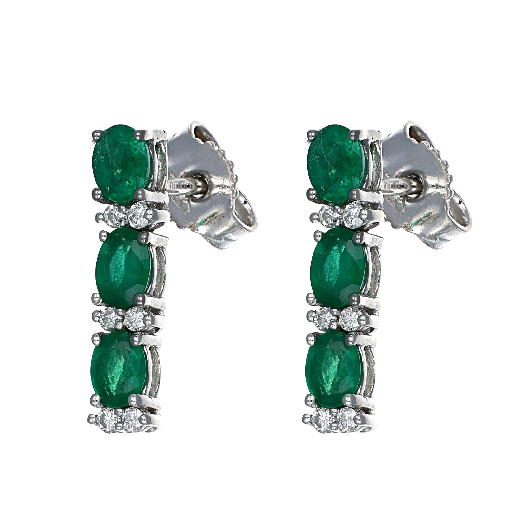 Orecchini - 18 carati Oro bianco - 1.08ct. tw. Smeraldo - Diamante