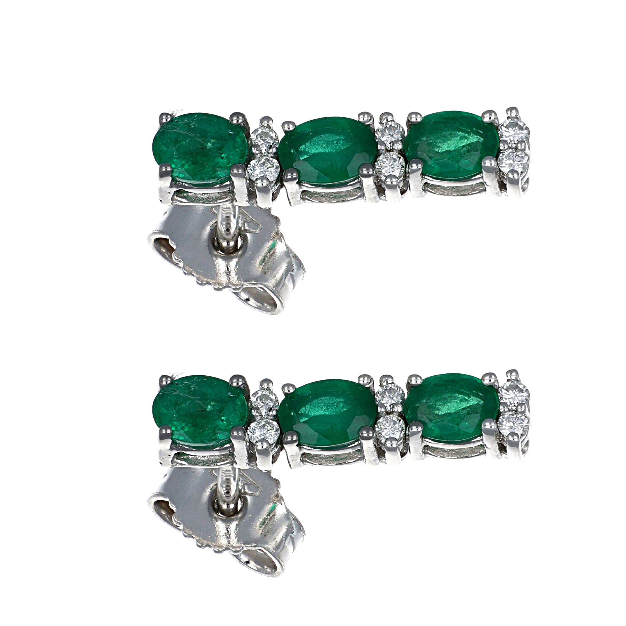Orecchini - 18 carati Oro bianco - 1.08ct. tw. Smeraldo - Diamante