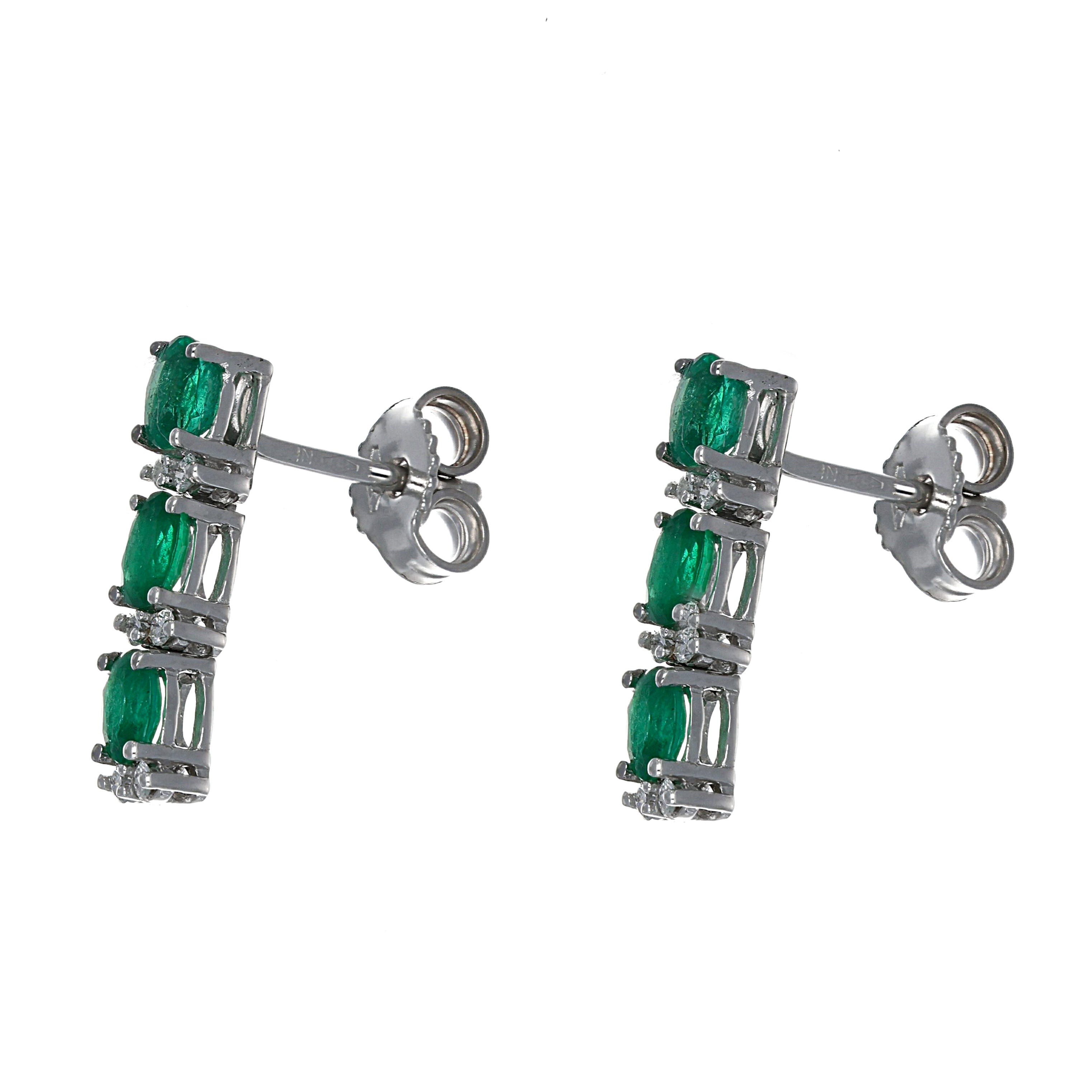 Orecchini - 18 carati Oro bianco - 1.08ct. tw. Smeraldo - Diamante
